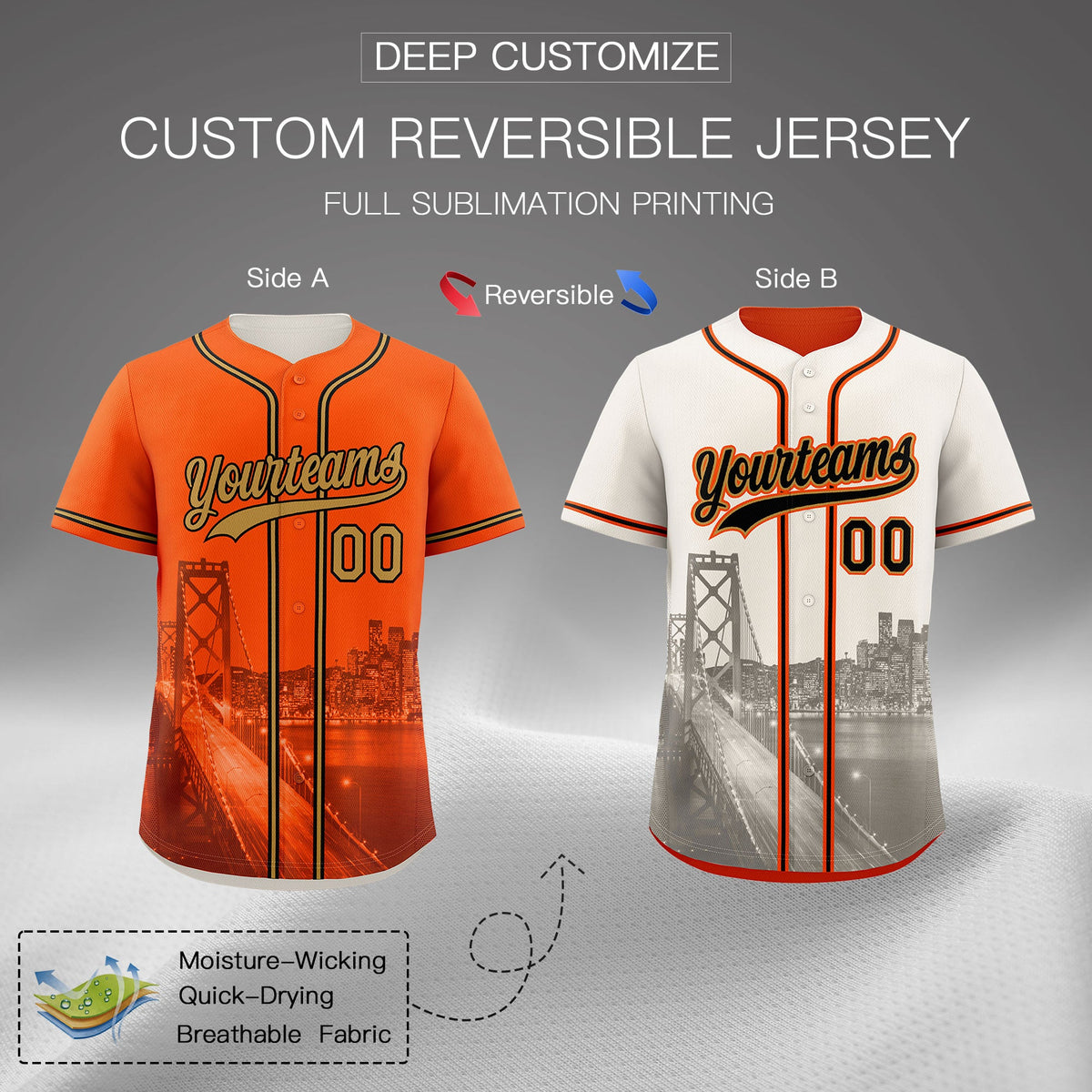 Custom Orange Old Gold Black Reversible City Edition Graffiti Pattern Wrinkle-Resistant Baseball Jersey| KXKSHOP