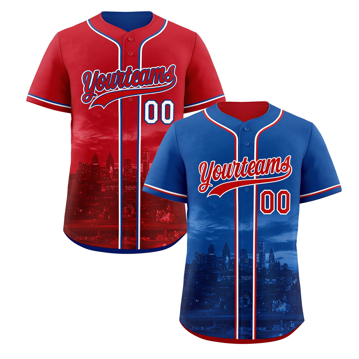Custom Royal Blue Red Reversible City Edition Graffiti Pattern Breathable Baseball Jersey| KXKSHOP