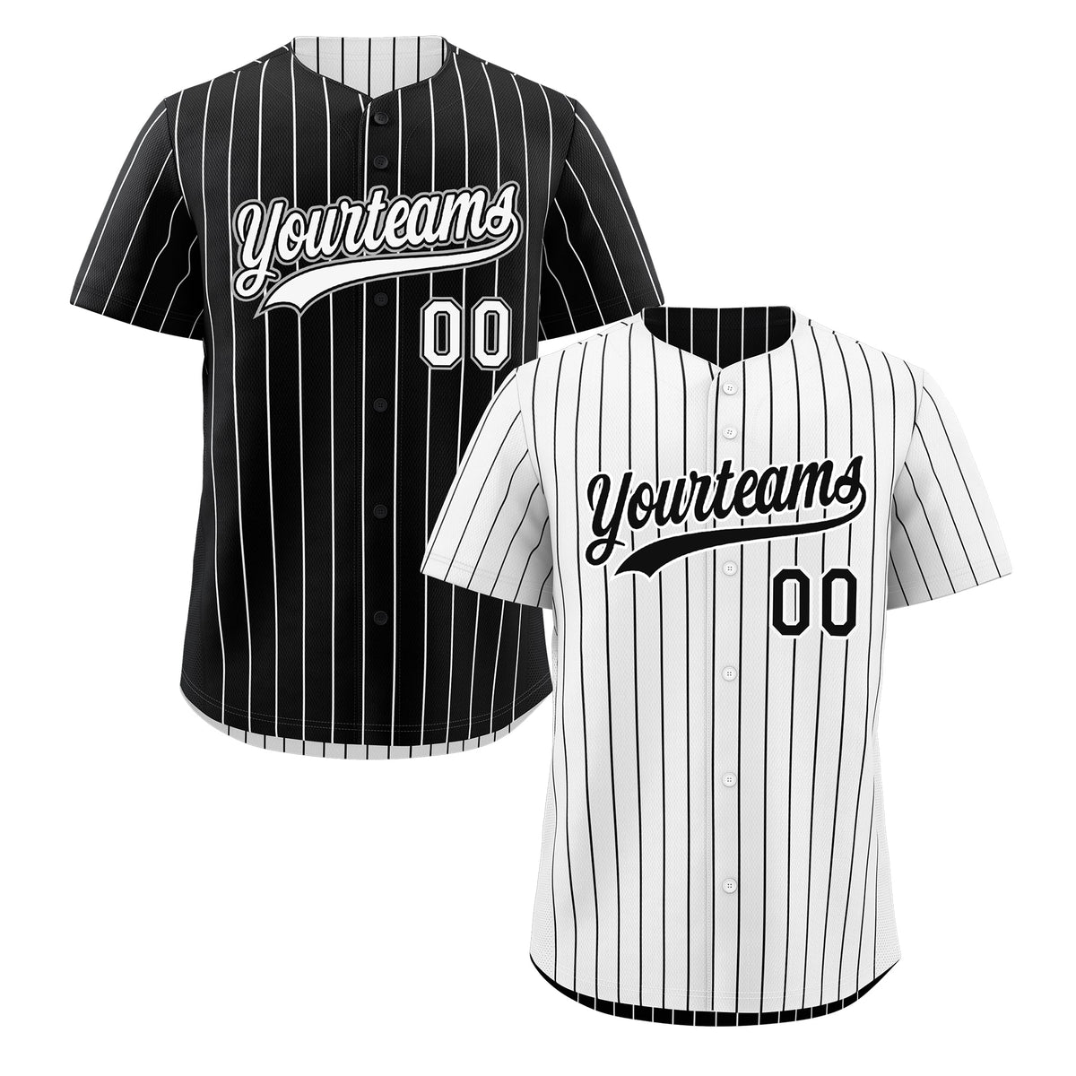 Custom Black White Baseball Jersey - Reversible Stripe Fashion Printed Name & Number Printed Name & Number