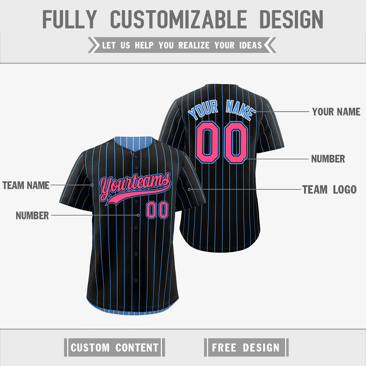 Custom Pink Black Powder Blue Reversible Stripe Fashion Baseball Jersey| KXKSHOP