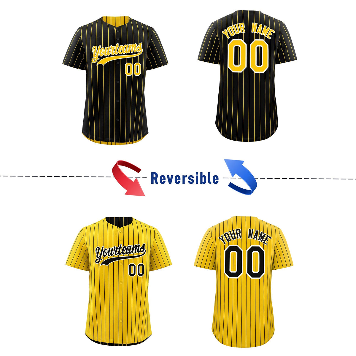 Custom Gold White Black Reversible Stripe Fashion Baseball Jersey| KXKSHOP