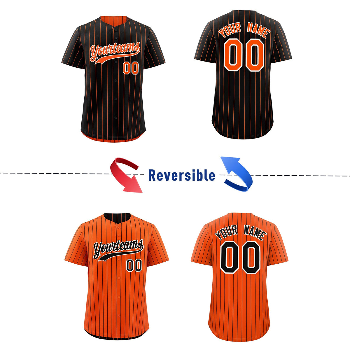 Custom Orange White Black Reversible Stripe Fashion Baseball Jersey| KXKSHOP