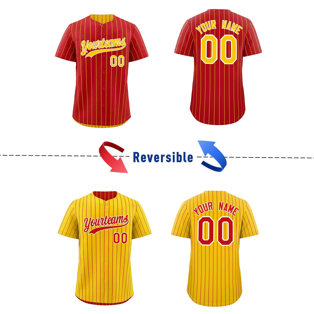 Custom Gold White Red Reversible Stripe Fashion Baseball Jersey| KXKSHOP