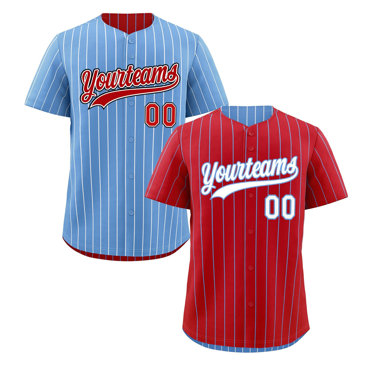Custom White Light Blue Red Reversible Stripe Fashion Baseball Jersey| KXKSHOP