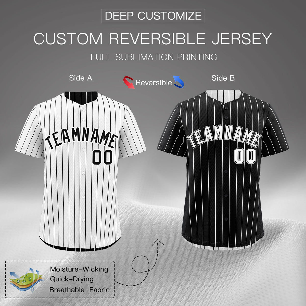 Custom Black White Reversible Stripe Fashion Baseball Jersey| KXKSHOP