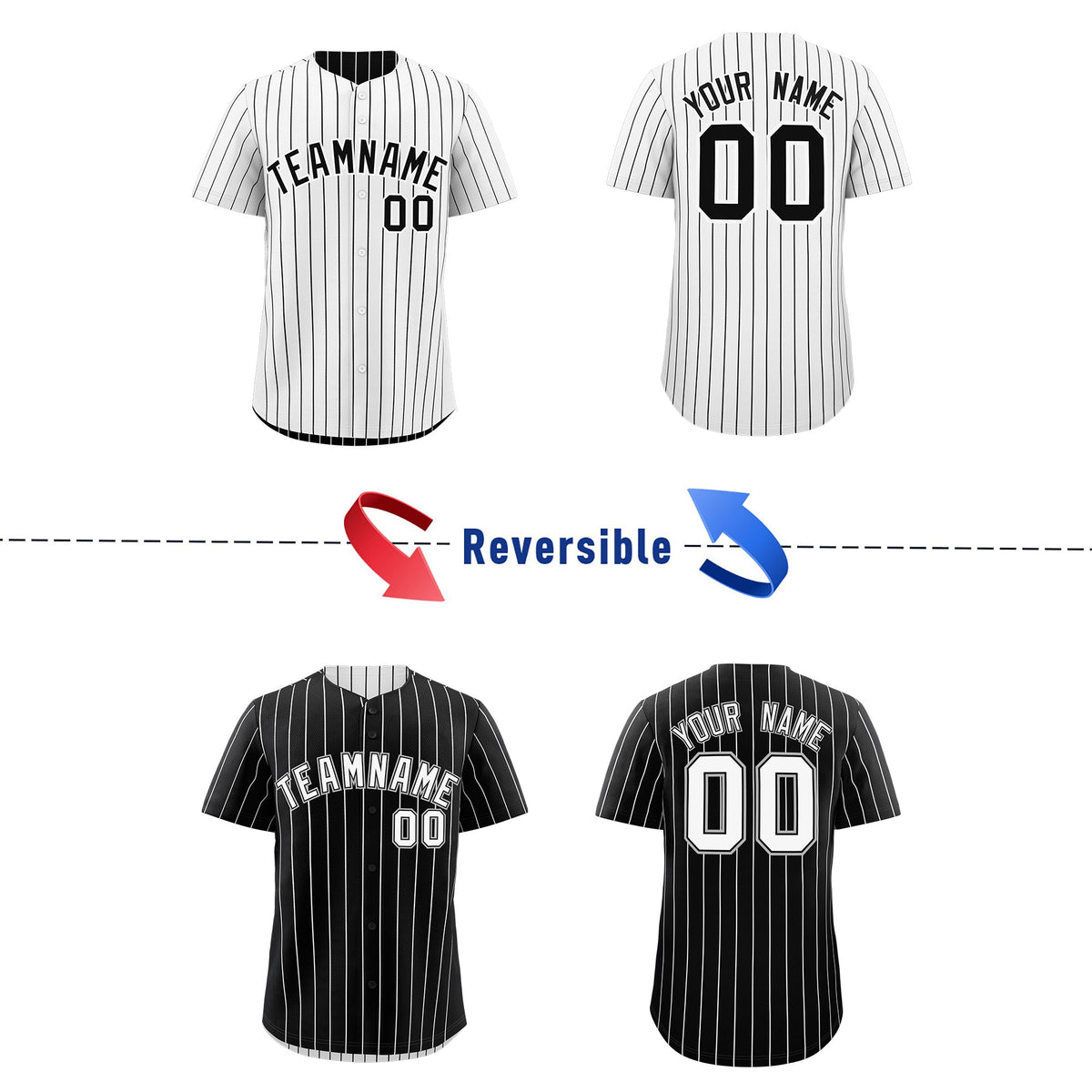 Custom Black White Reversible Stripe Fashion Baseball Jersey| KXKSHOP