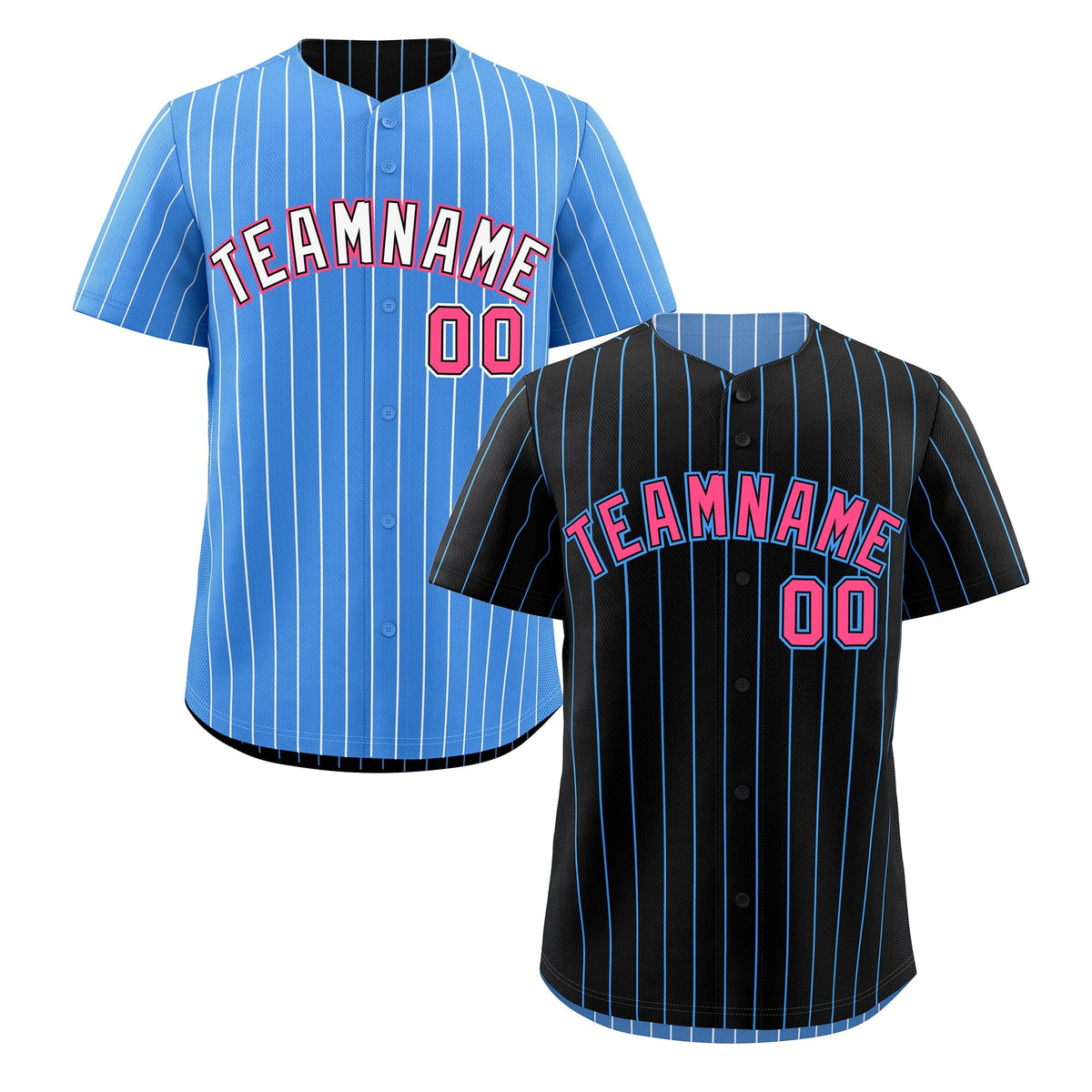 Custom Pink Black Powder Blue Reversible Stripe Fashion Baseball Jersey| KXKSHOP
