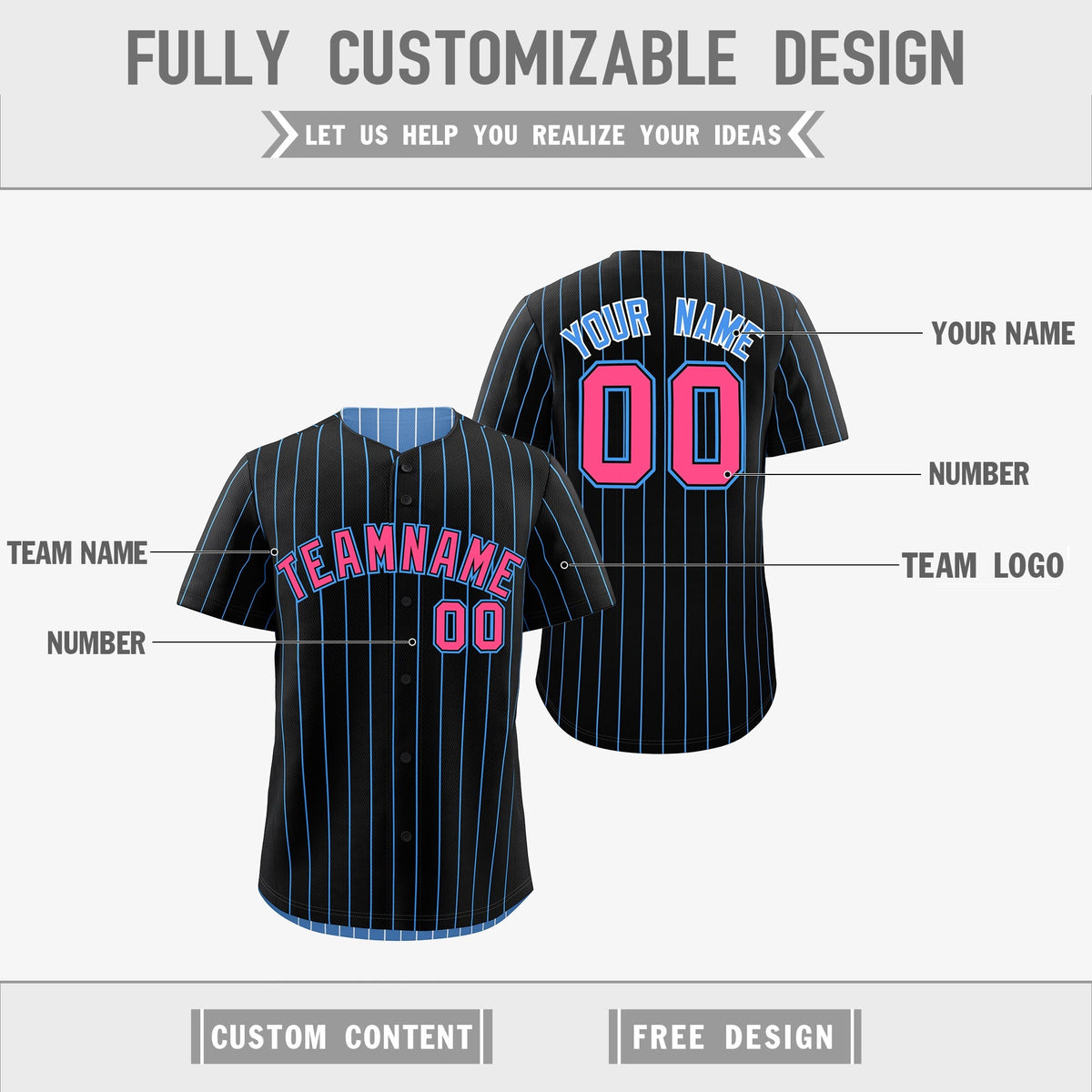 Custom Pink Black Powder Blue Reversible Stripe Fashion Baseball Jersey| KXKSHOP