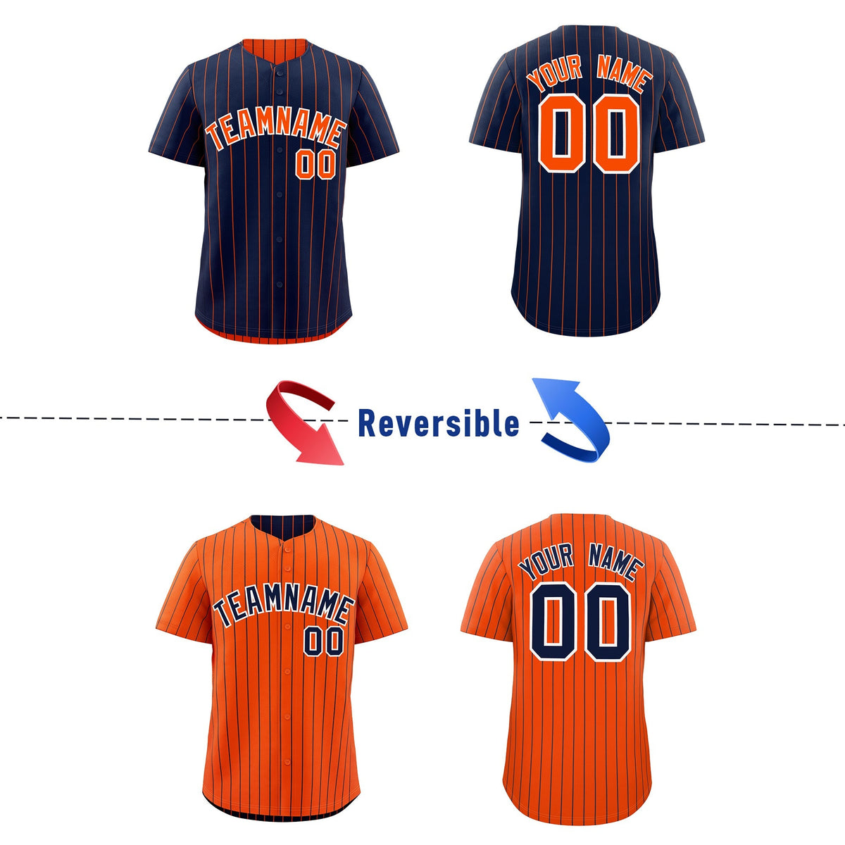 Custom Orange White Navy Reversible Stripe Fashion Baseball Jersey| KXKSHOP