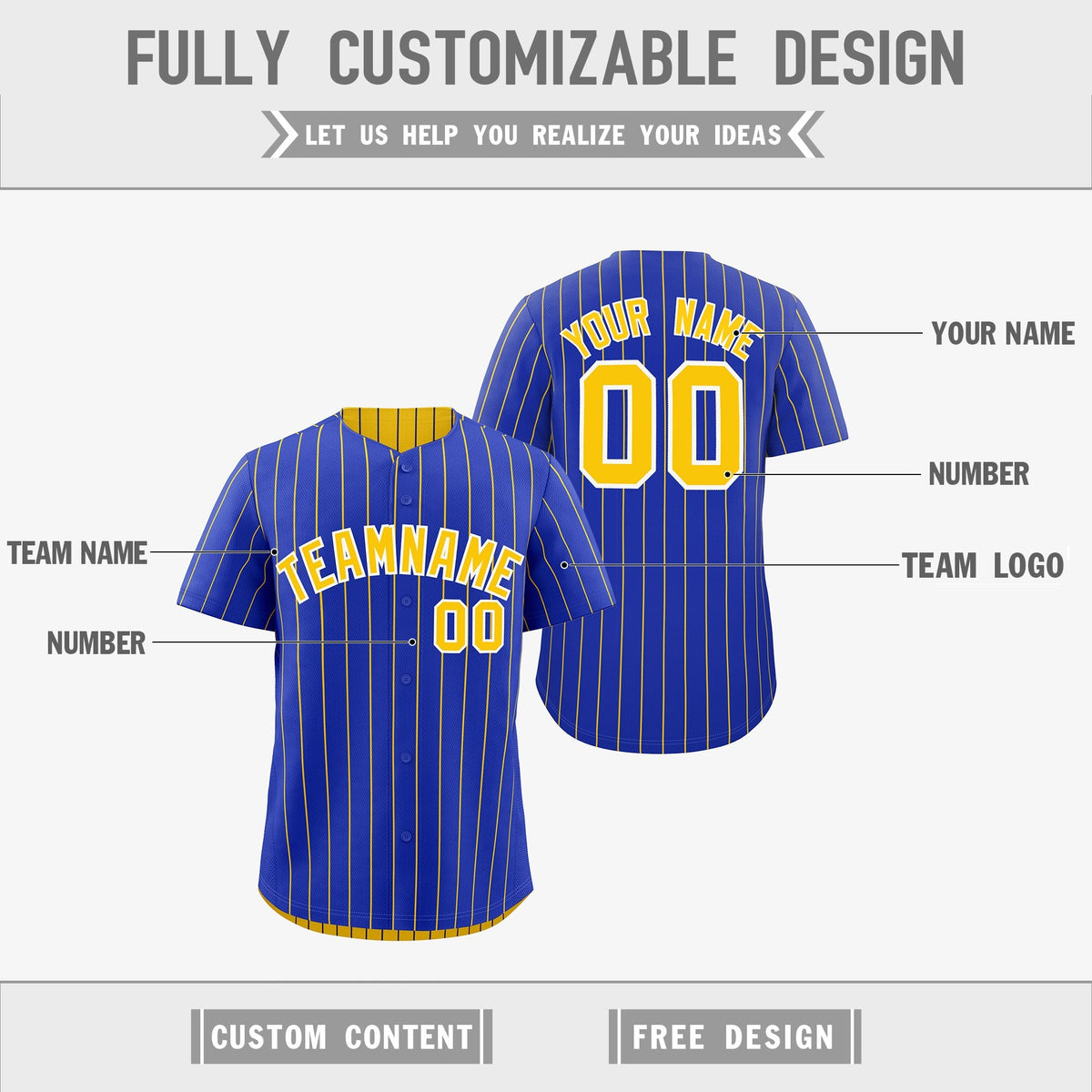 Custom Gold White Royal Blue Reversible Stripe Fashion Baseball Jersey| KXKSHOP