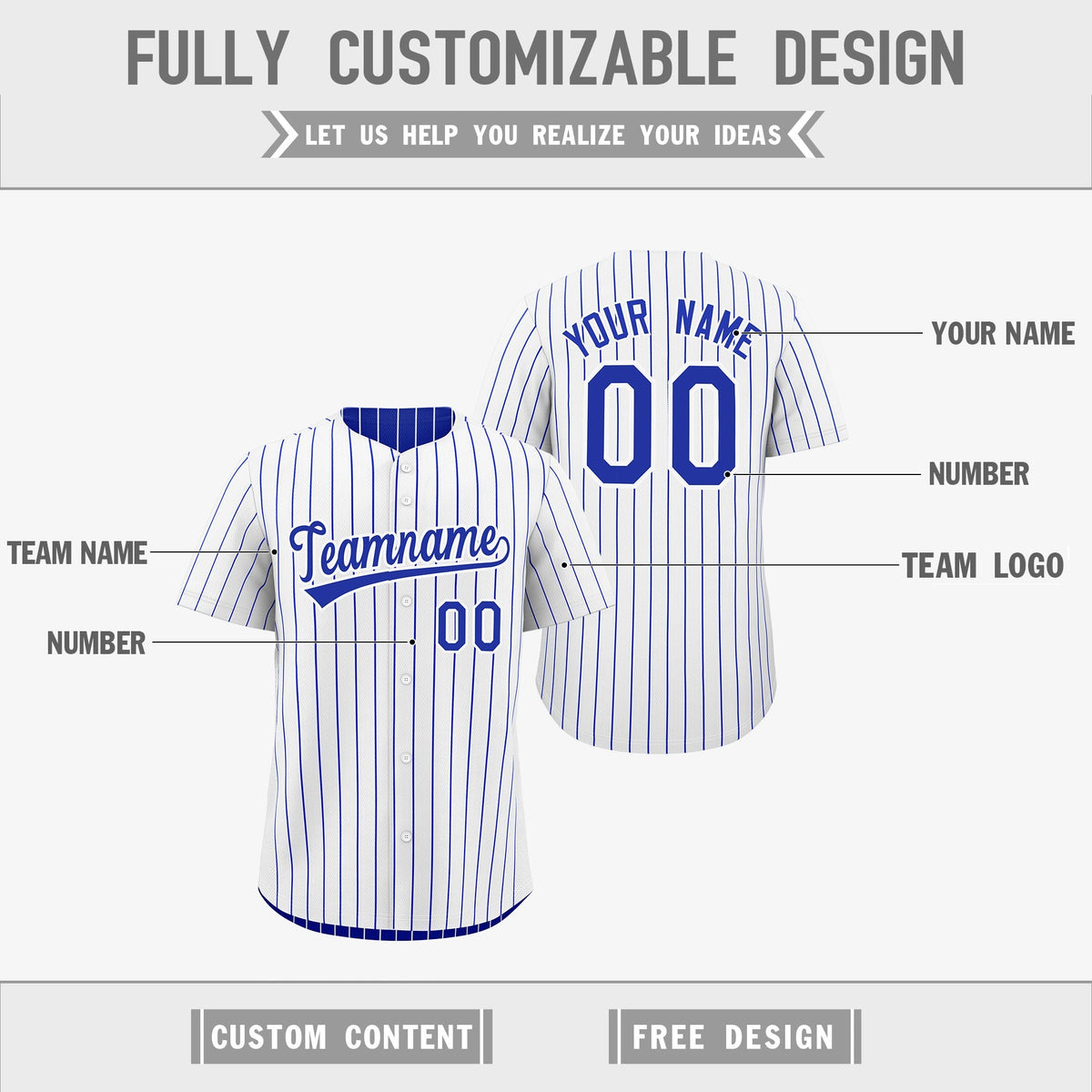 Custom Royal Blue White Black Reversible Stripe Fashion Baseball Jersey| KXKSHOP
