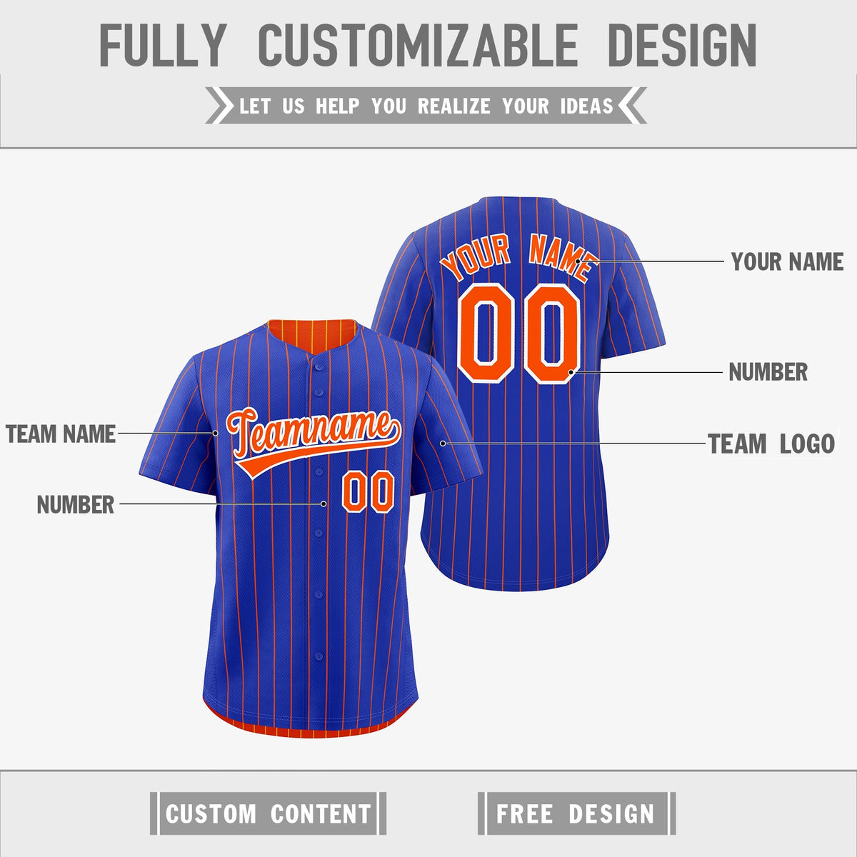Custom Orange White Royal Blue Reversible Stripe Fashion Baseball Jersey| KXKSHOP
