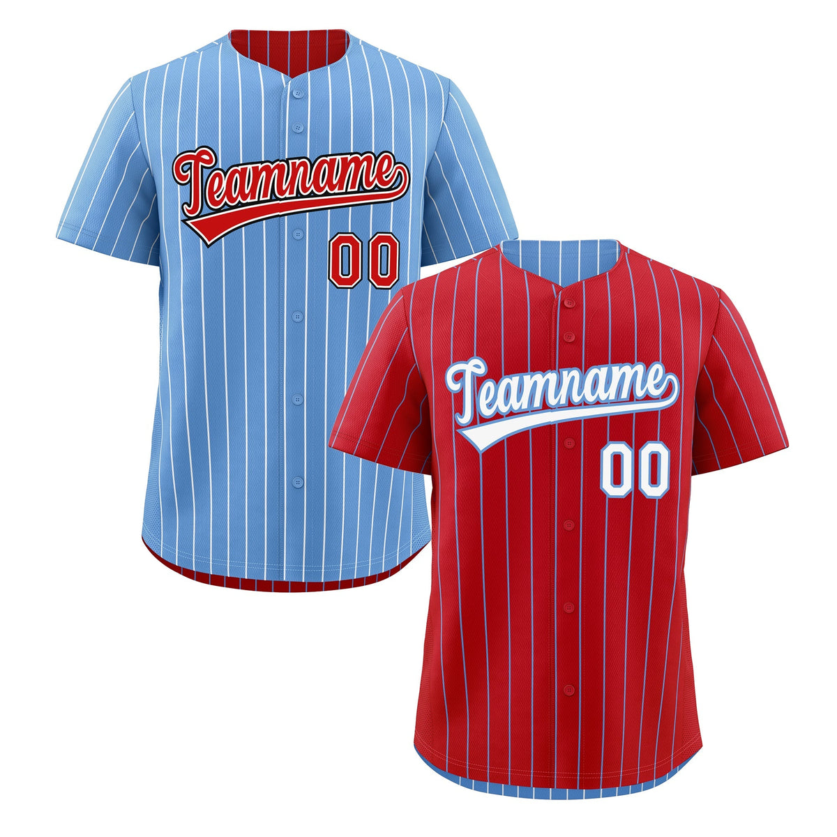 Custom White Light Blue Red Reversible Stripe Fashion Baseball Jersey| KXKSHOP