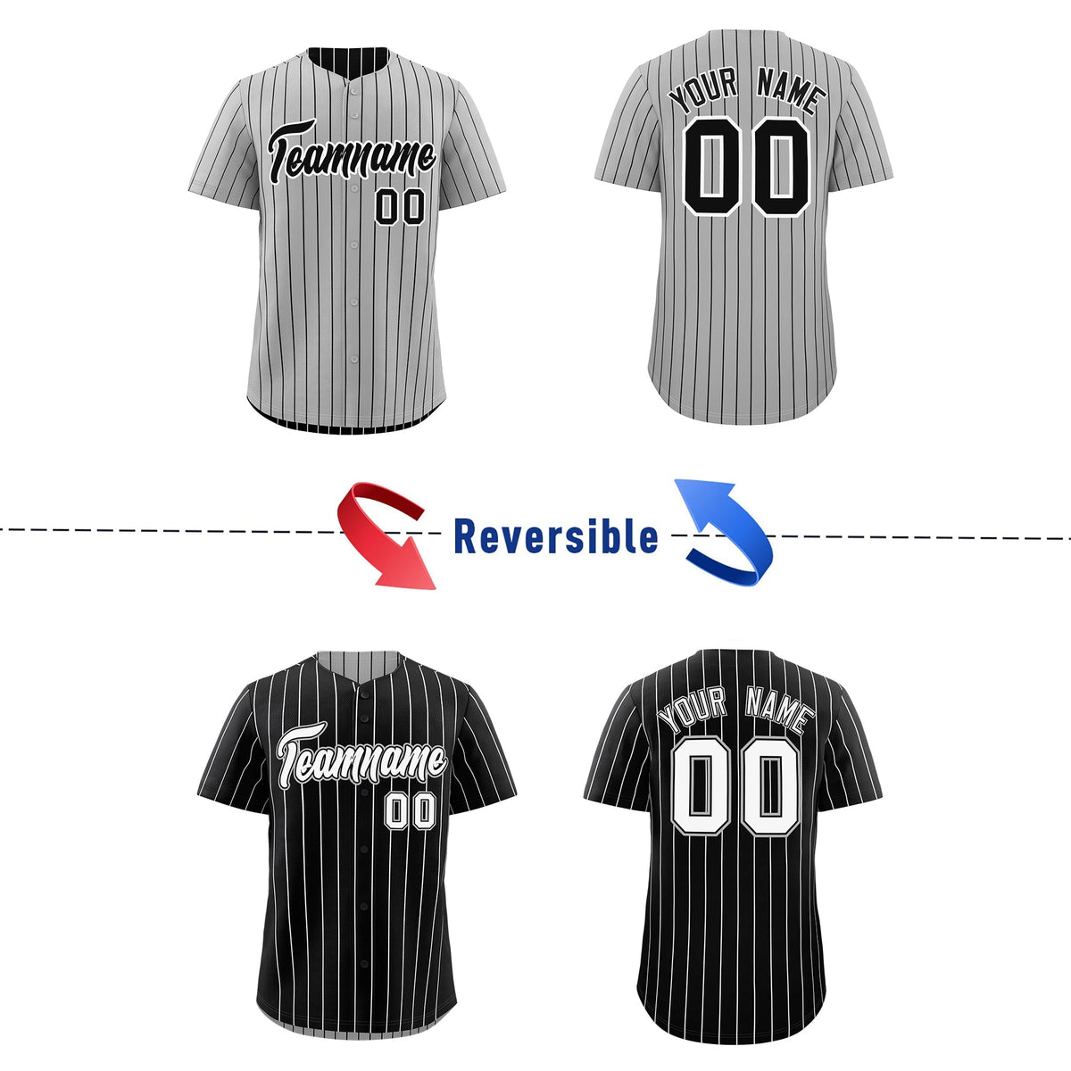 Custom Black White Reversible Stripe Fashion Baseball Jersey| KXKSHOP