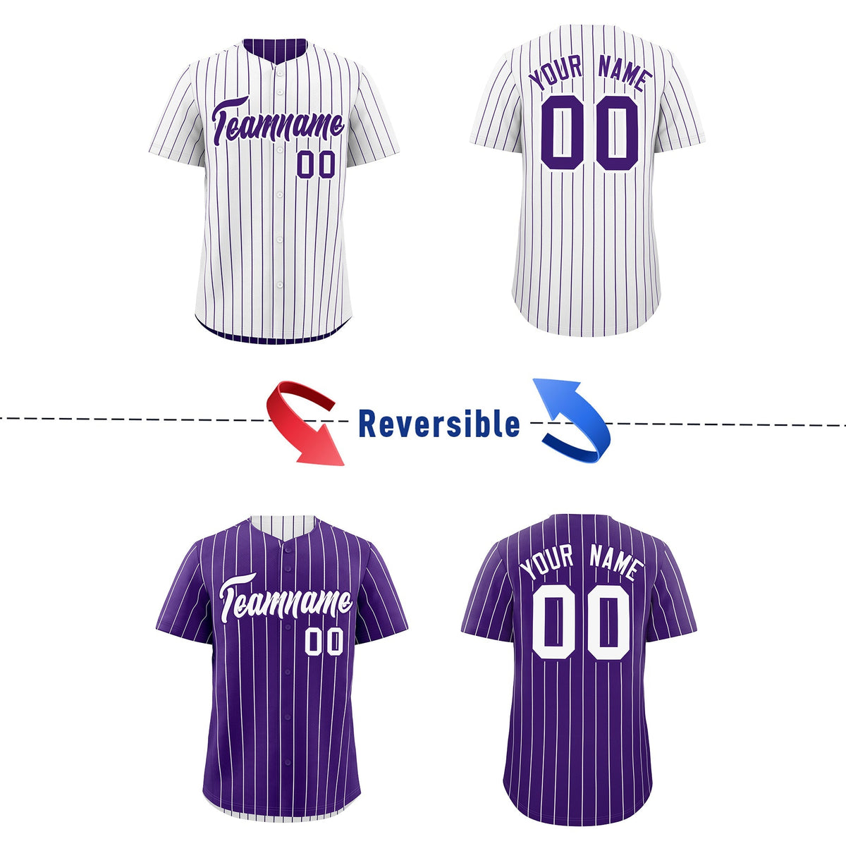 Custom Purple White Reversible Stripe Fashion Baseball Jersey| KXKSHOP
