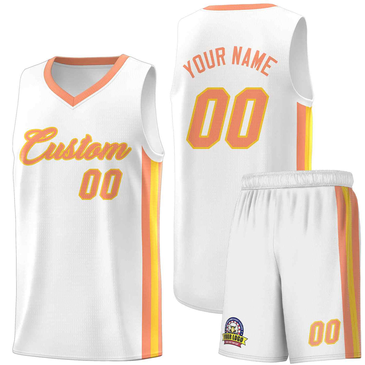 Custom White Orange-Yellow Classic Sets Sports Uniform Basketball Jersey
