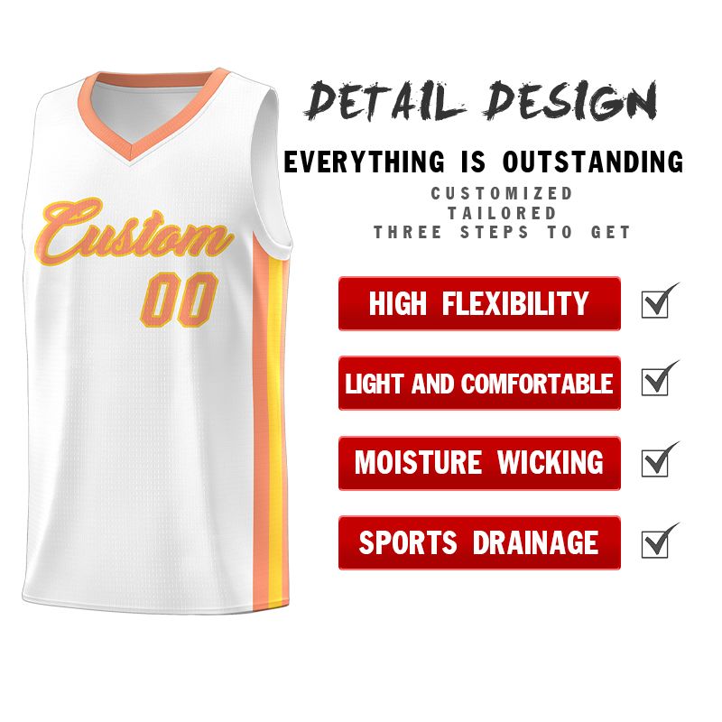 Custom White Orange-Yellow Classic Sets Sports Uniform Basketball Jersey