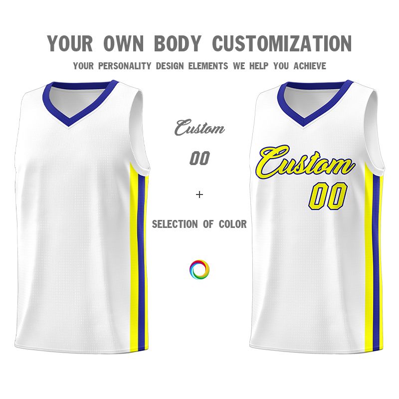 Custom White Yellow-Royal Classic Sets Sports Uniform Basketball Jersey