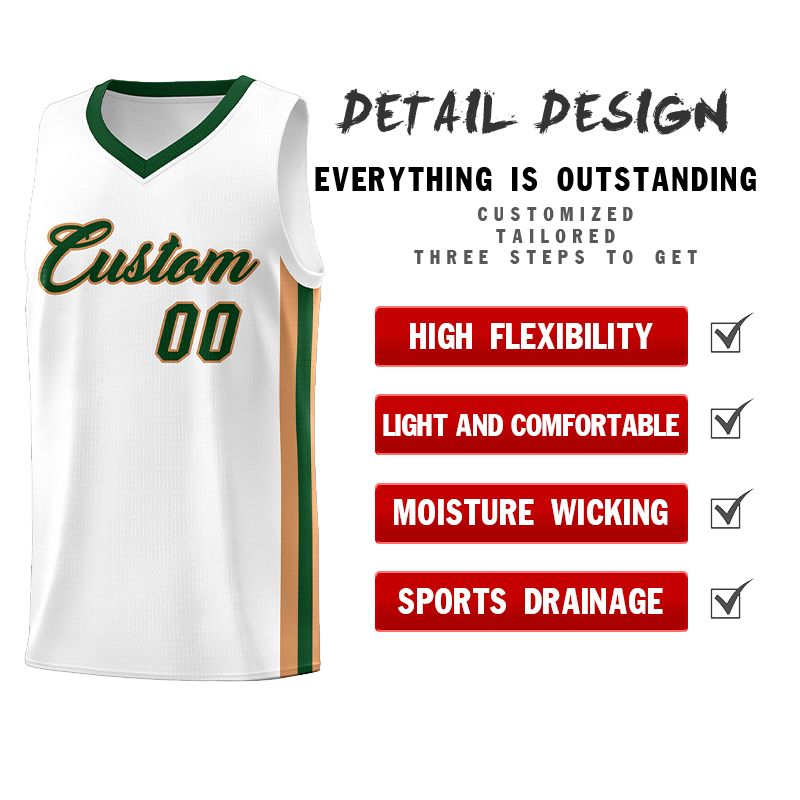 Custom White Green-Old Gold Classic Sets Sports Uniform Basketball Jersey