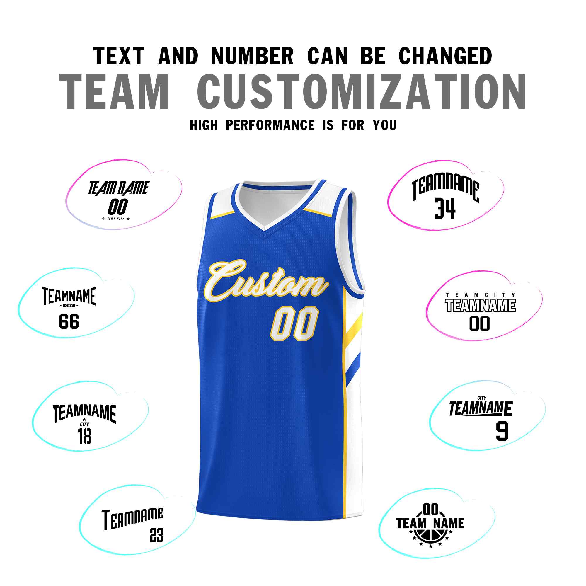 Custom Royal White-Yellow Classic Sets Sports Uniform Basketball Jersey