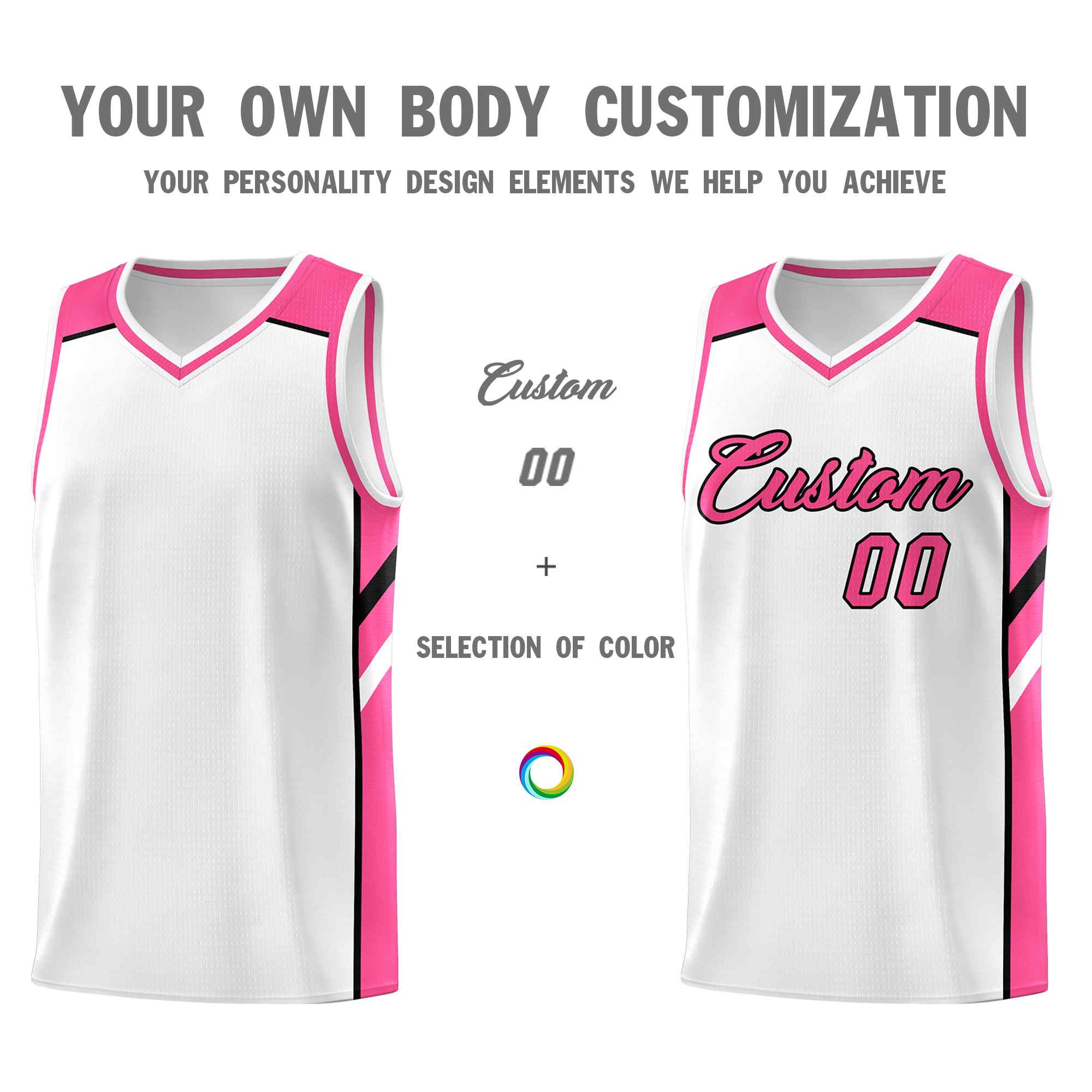 Custom White Pink-Black Classic Sets Sports Uniform Basketball Jersey