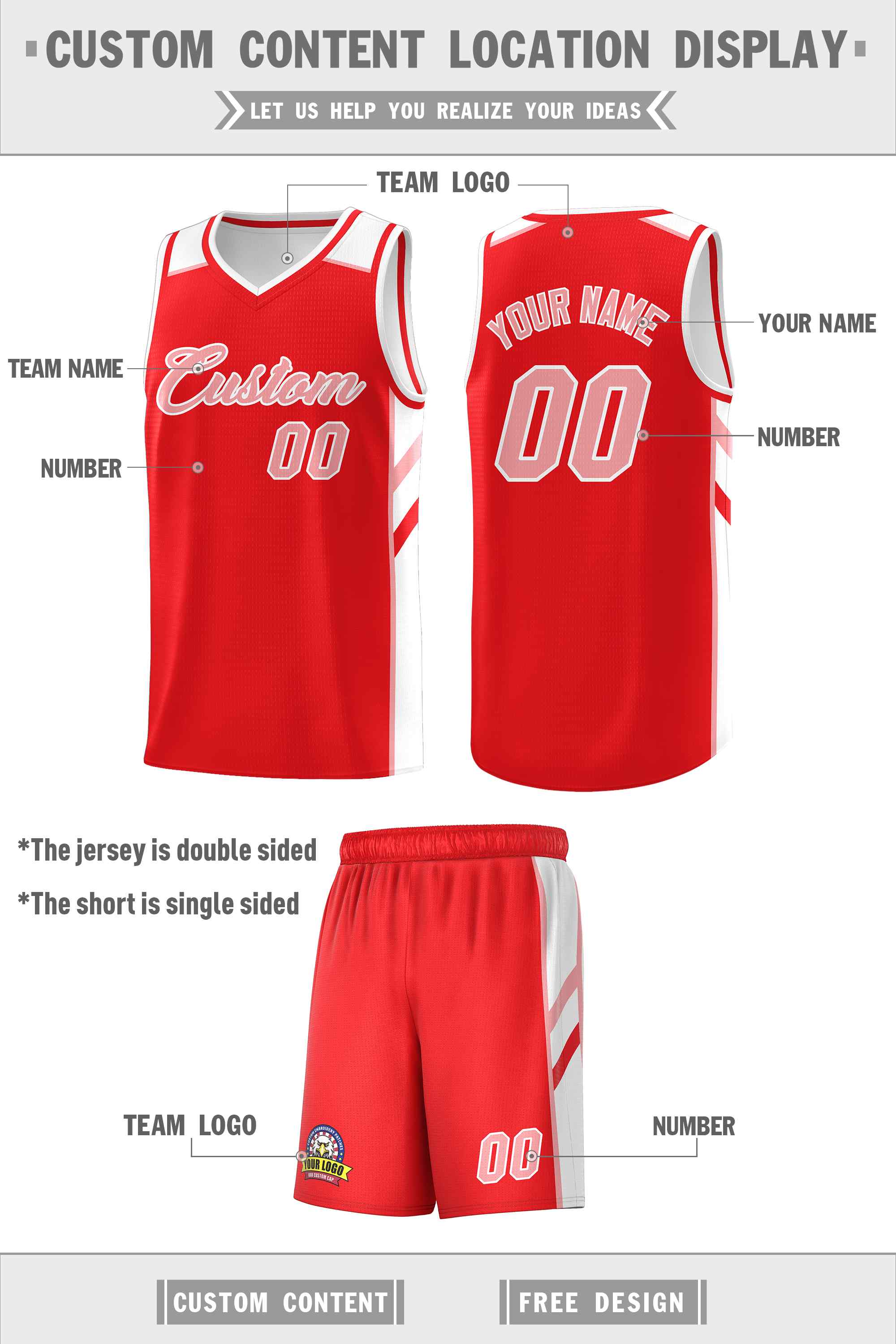 Custom Red Pink-White Classic Sets Sports Uniform Basketball Jersey