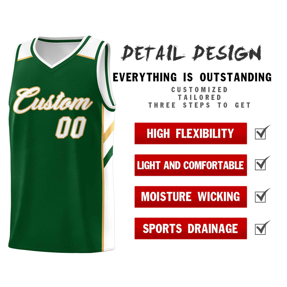 Custom Green White-Old Gold Classic Sets Sports Uniform Basketball Jersey