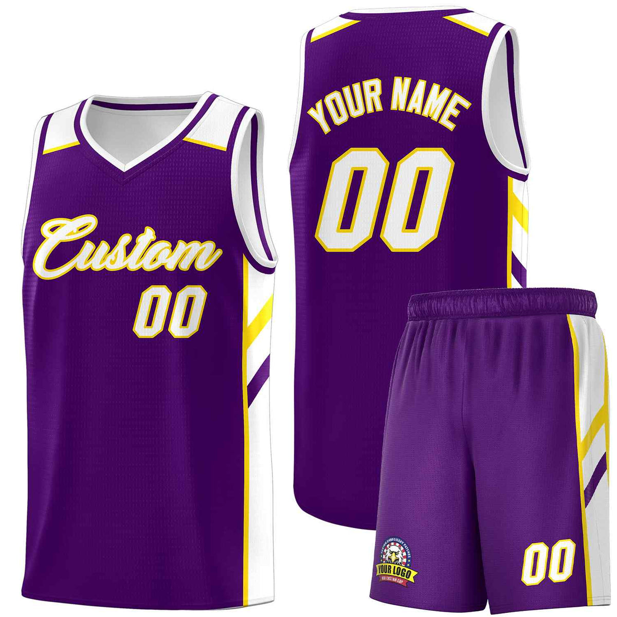 Custom Purple White-Yellow Classic Sets Sports Uniform Basketball Jersey