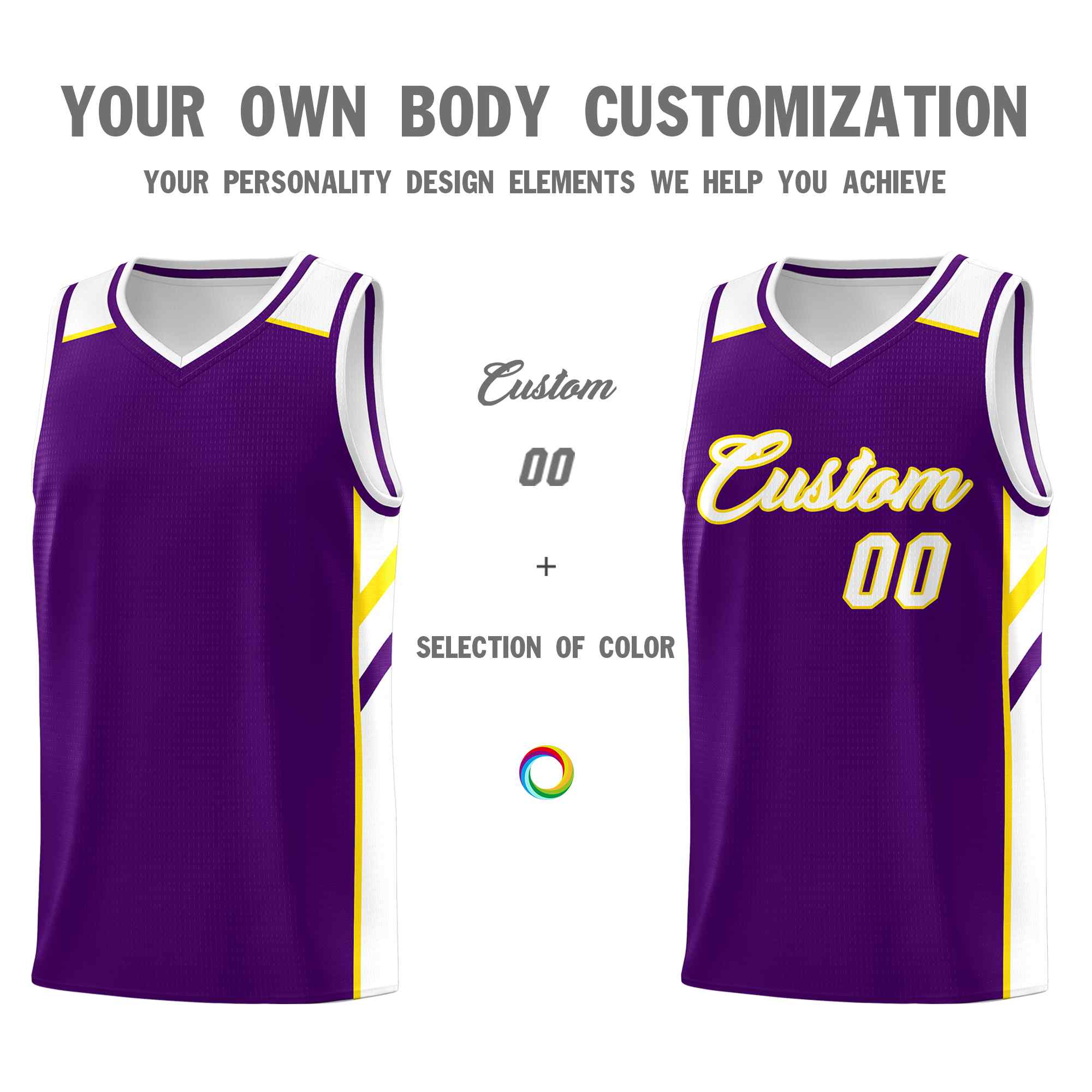 Custom Purple White-Yellow Classic Sets Sports Uniform Basketball Jersey