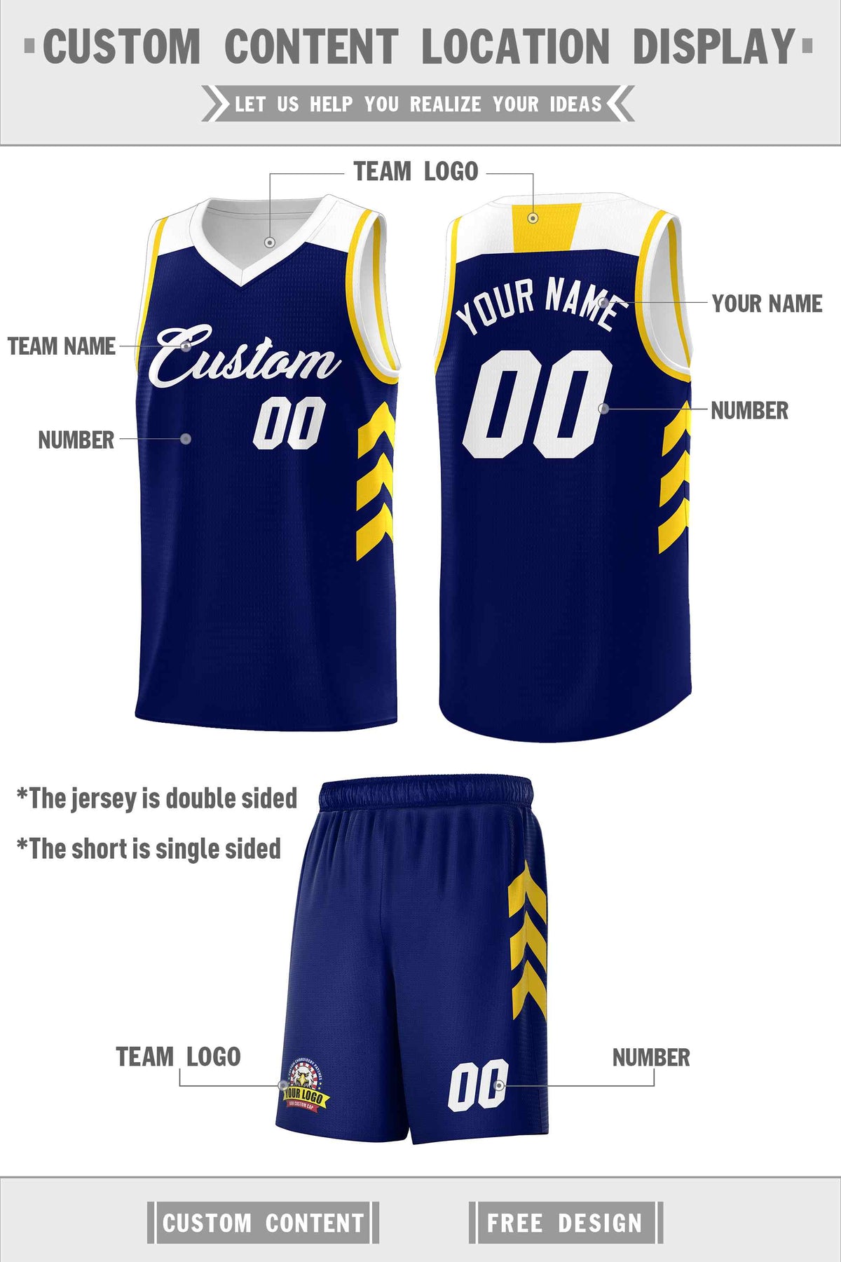 Custom Navy White Classic Kits Sports Uniform Basketball Jersey