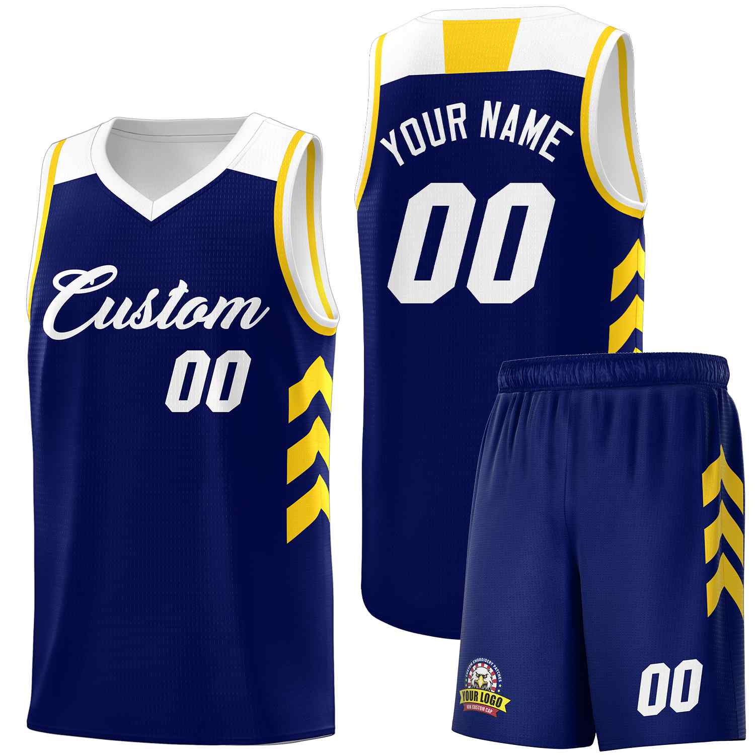 Maillot de basket-ball classique bleu marine et blanc personnalisé