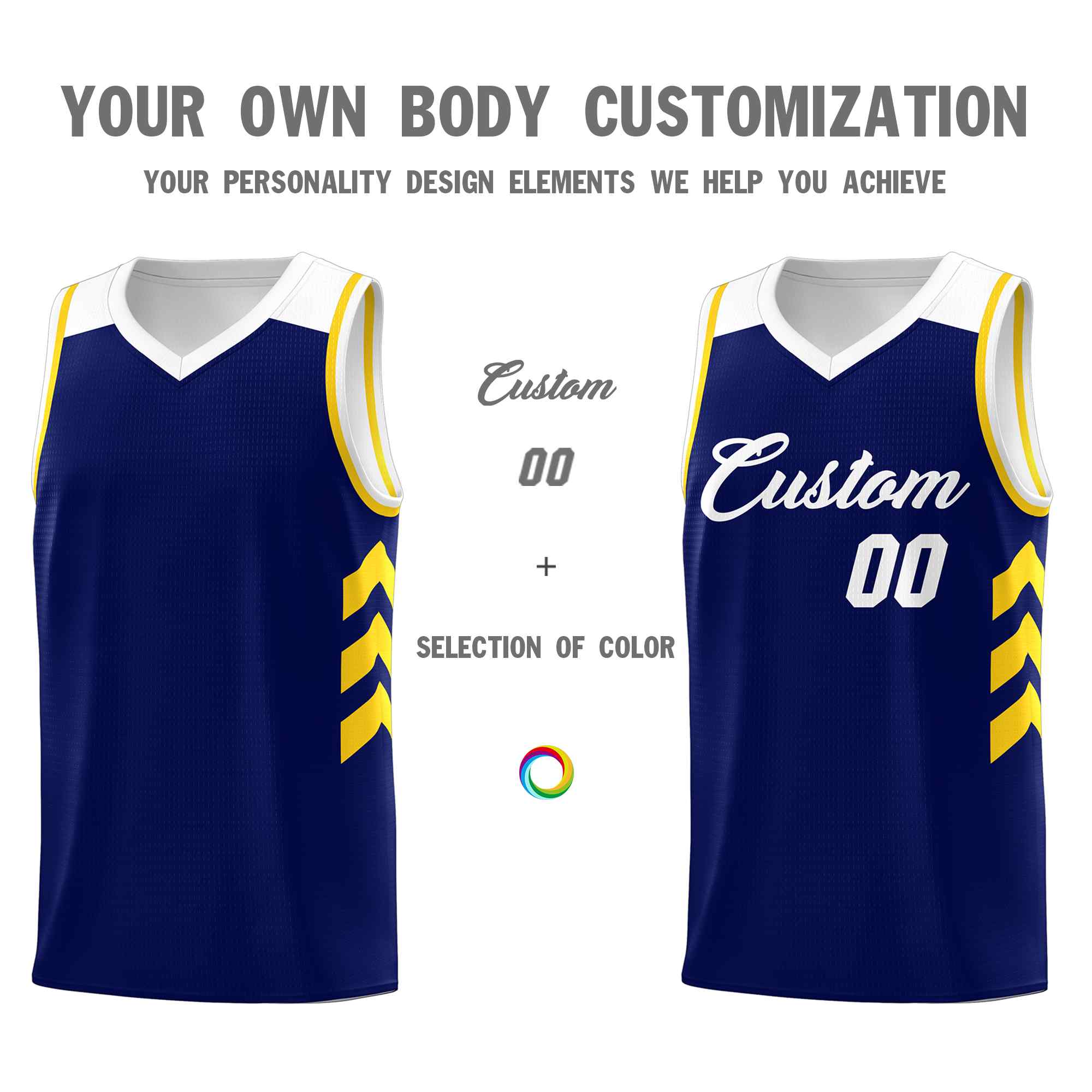 Maillot de basket-ball classique bleu marine et blanc personnalisé