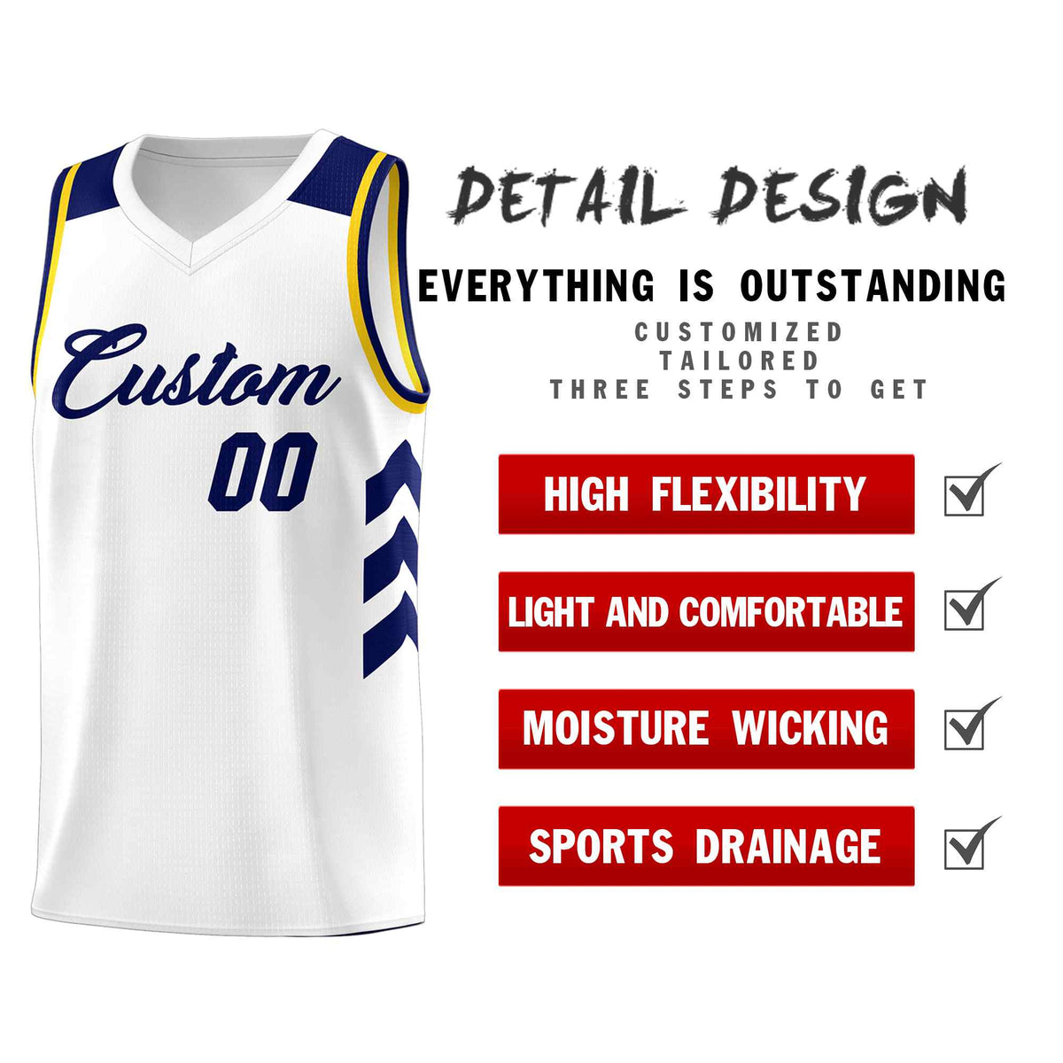 Custom White Navy Classic Kits Sports Uniform Basketball Jersey
