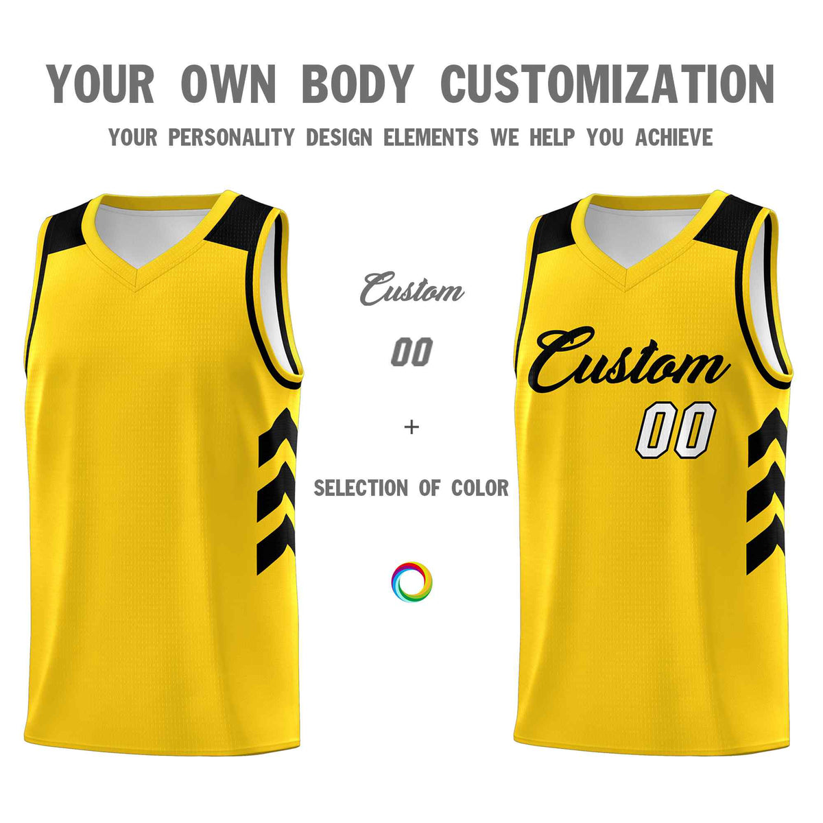 Custom Yellow Black Classic Kits Sports Uniform Basketball Jersey