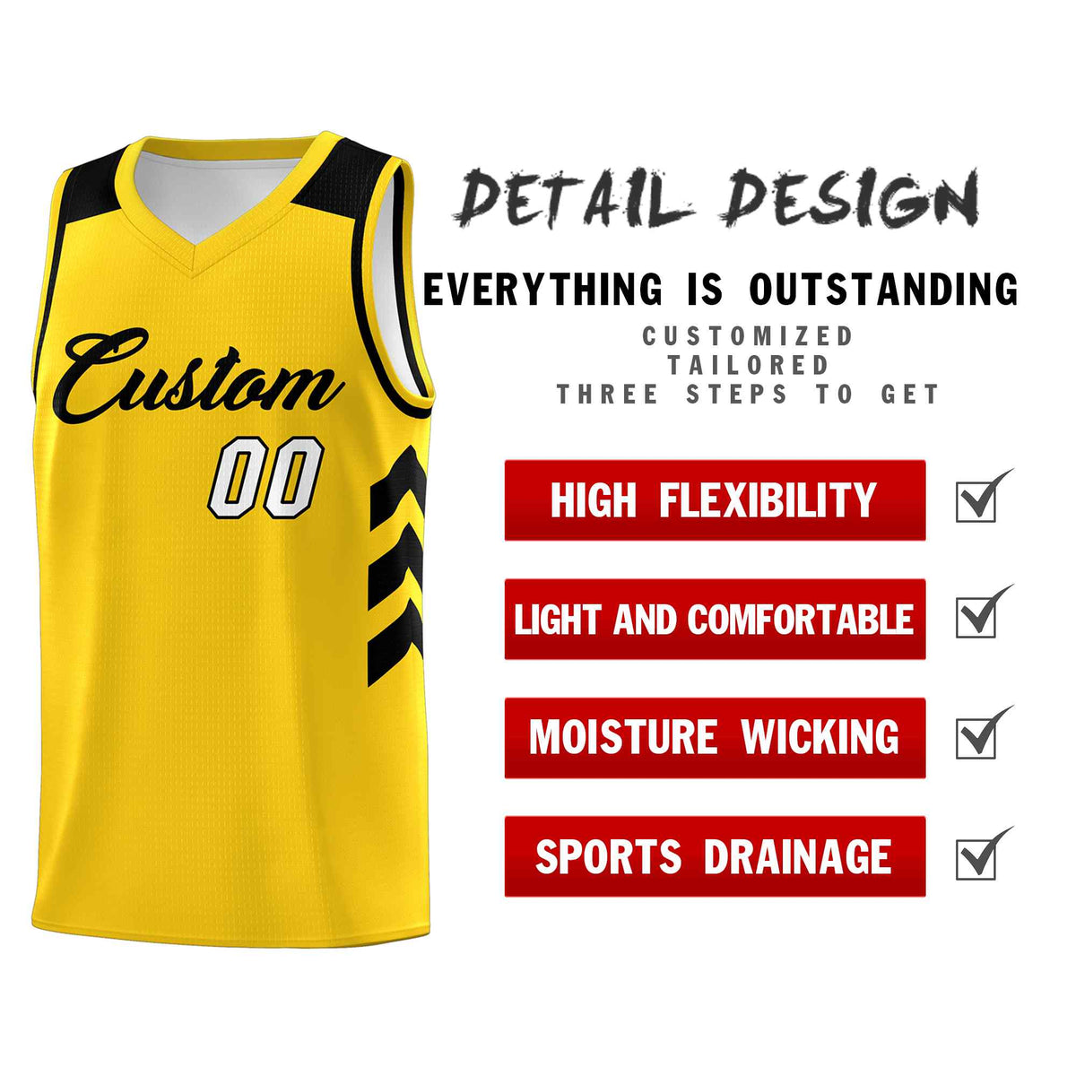 Custom Yellow Black Classic Kits Sports Uniform Basketball Jersey