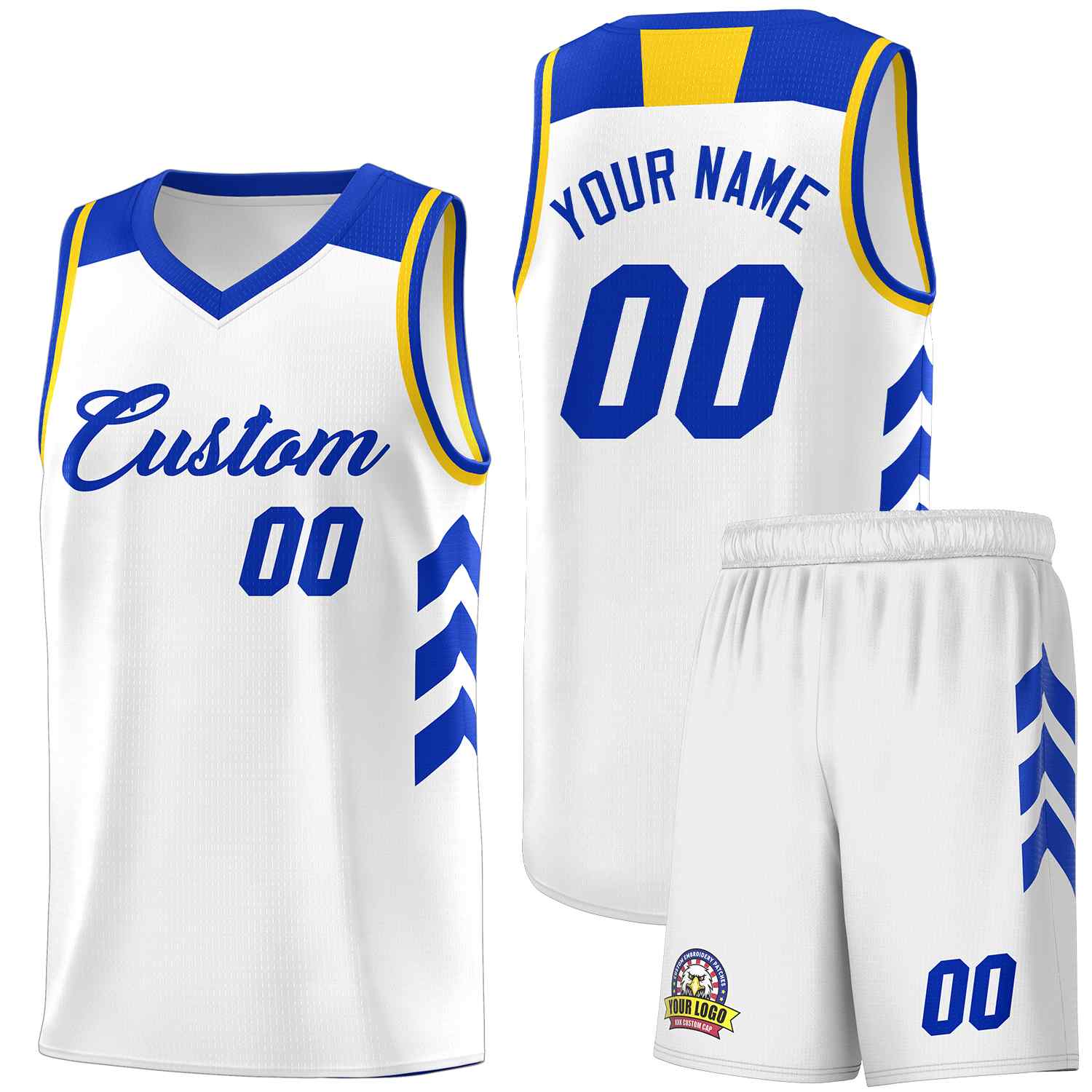 Maillot de basket-ball personnalisé blanc Royal Classic Kits uniforme sportif
