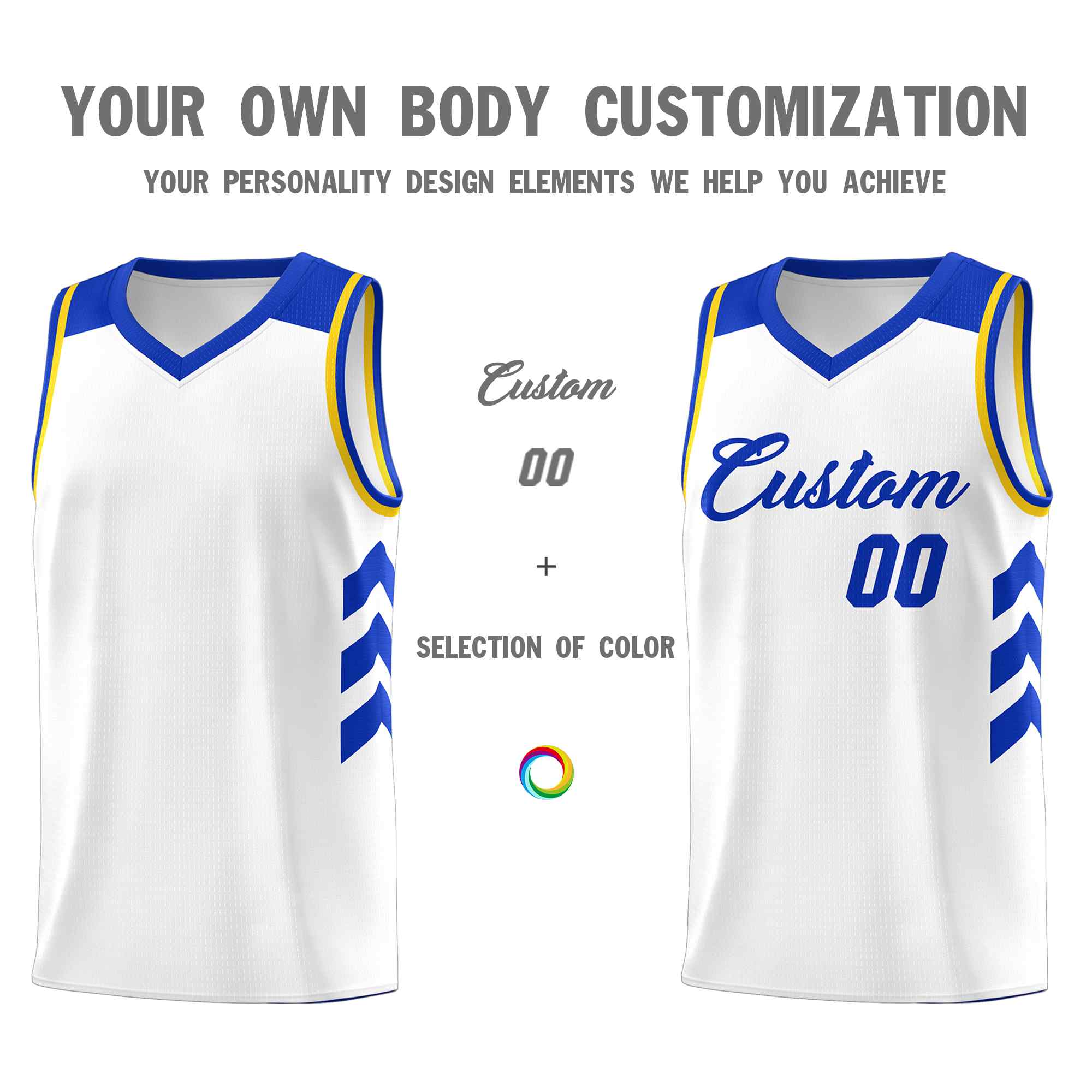 Maillot de basket-ball personnalisé blanc Royal Classic Kits uniforme sportif