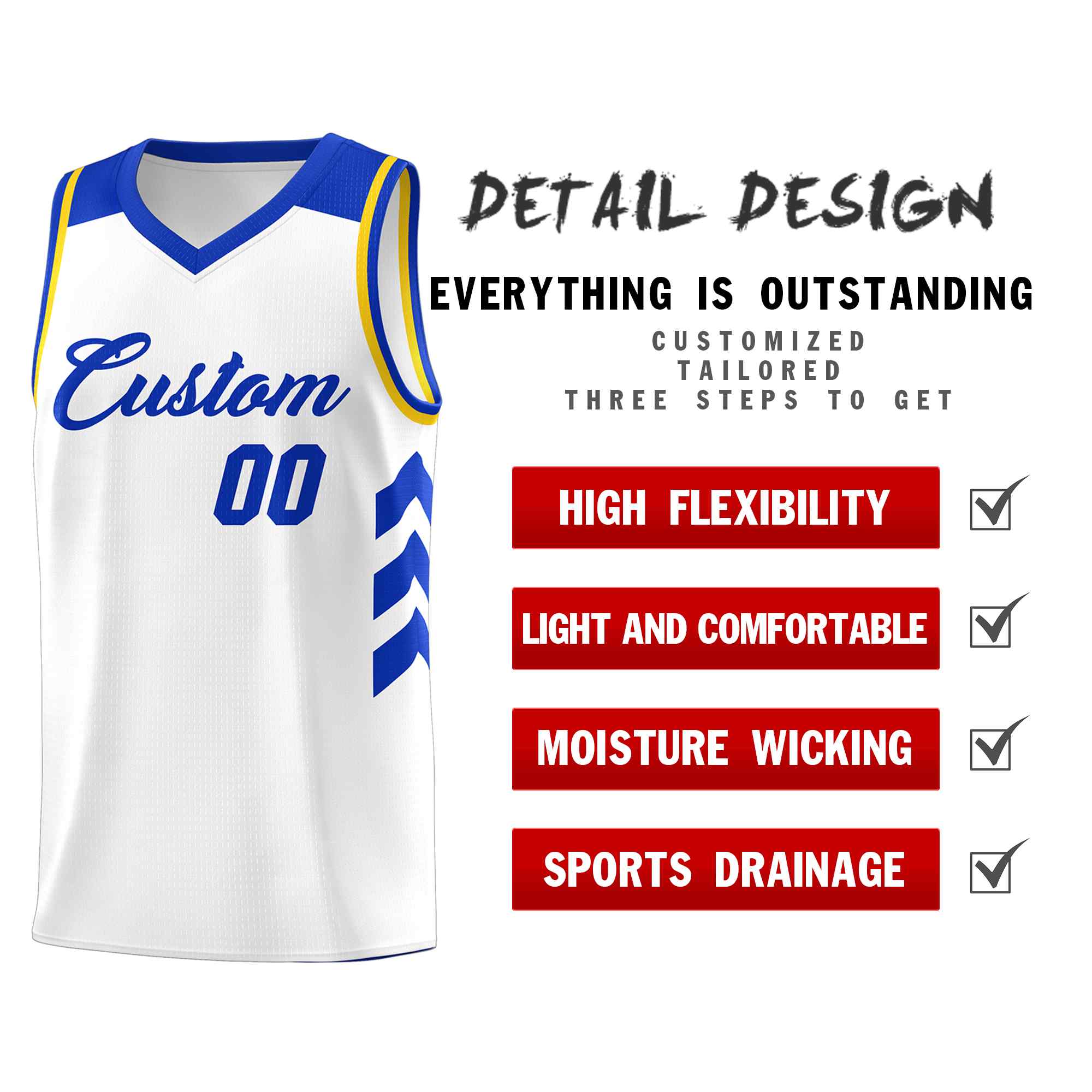 Maillot de basket-ball personnalisé blanc Royal Classic Kits uniforme sportif