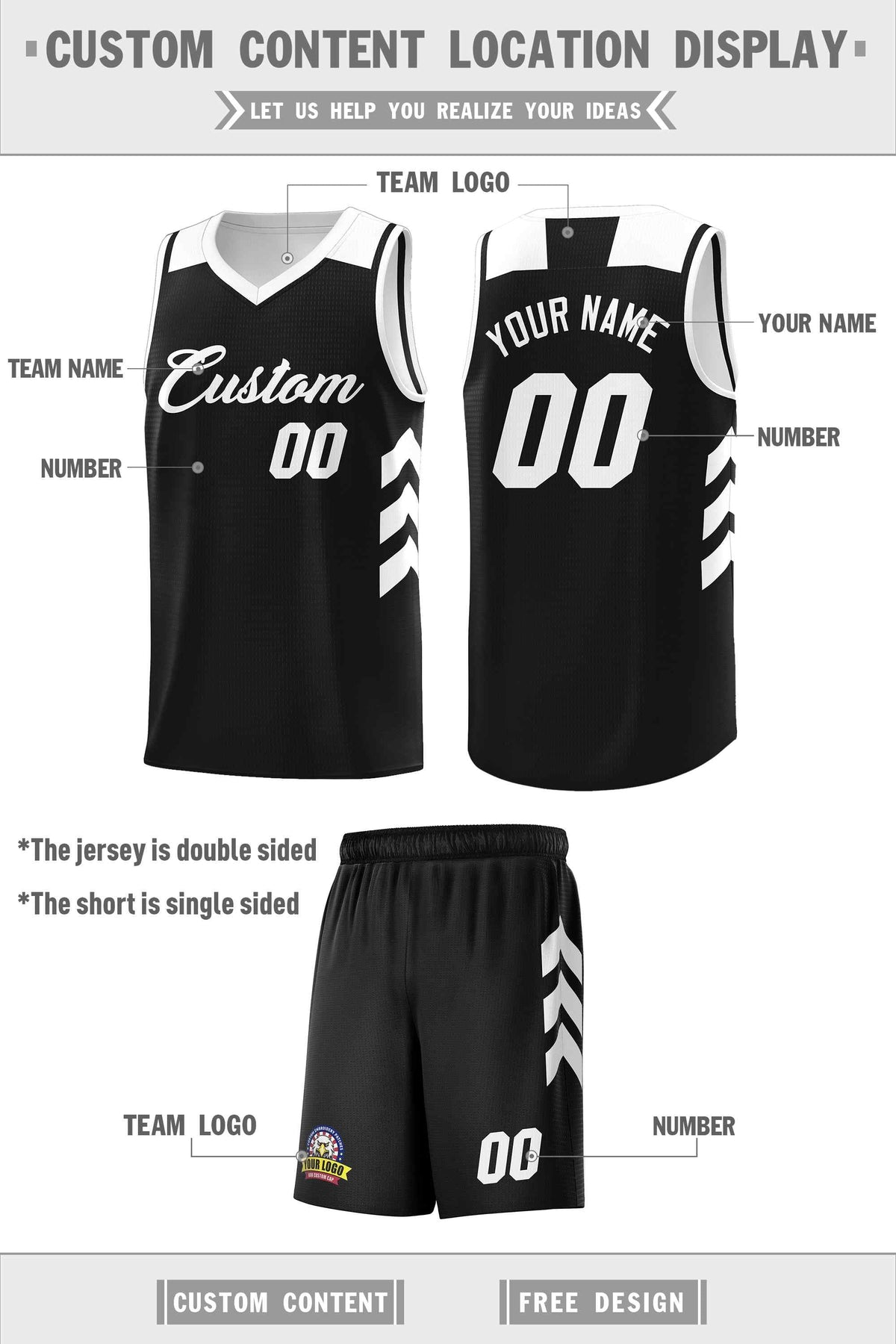 Custom Black White Classic Kits Sports Uniform Basketball Jersey