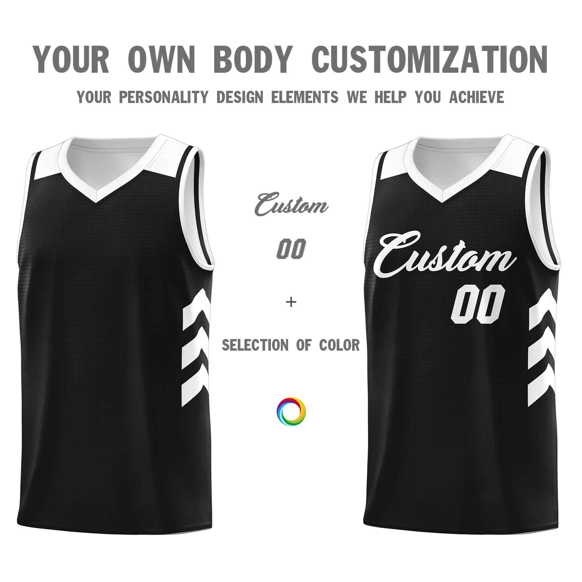 Maillot de basket-ball classique noir et blanc personnalisé
