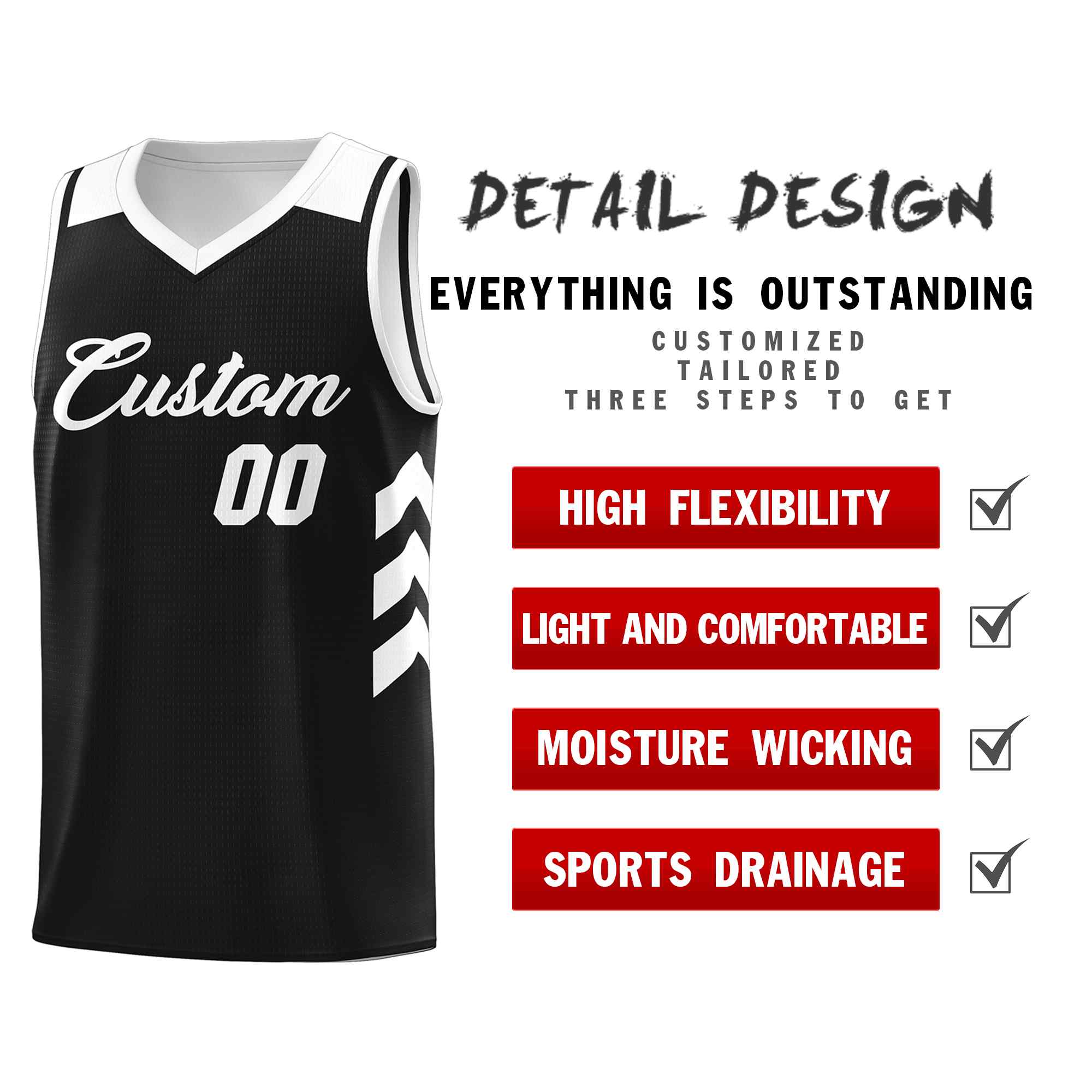 Maillot de basket-ball classique noir et blanc personnalisé