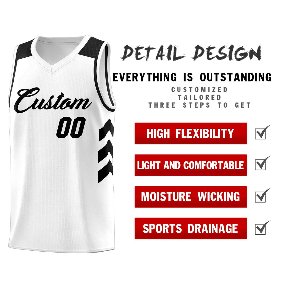 Custom White Black Classic Kits Sports Uniform Basketball Jersey