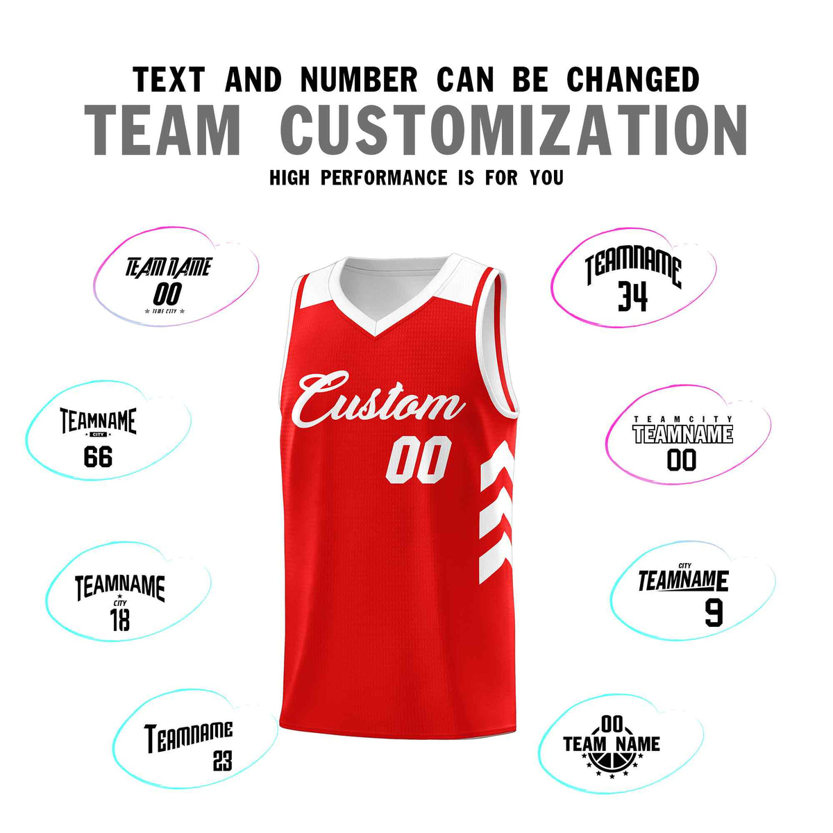 Custom Red White Classic Kits Sports Uniform Basketball Jersey