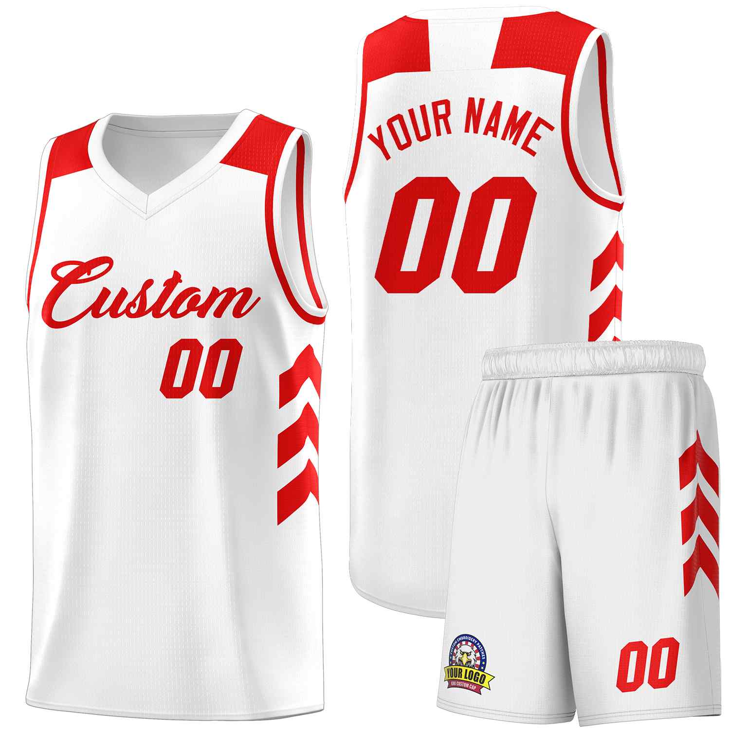 Maillot de basket-ball classique personnalisé blanc rouge