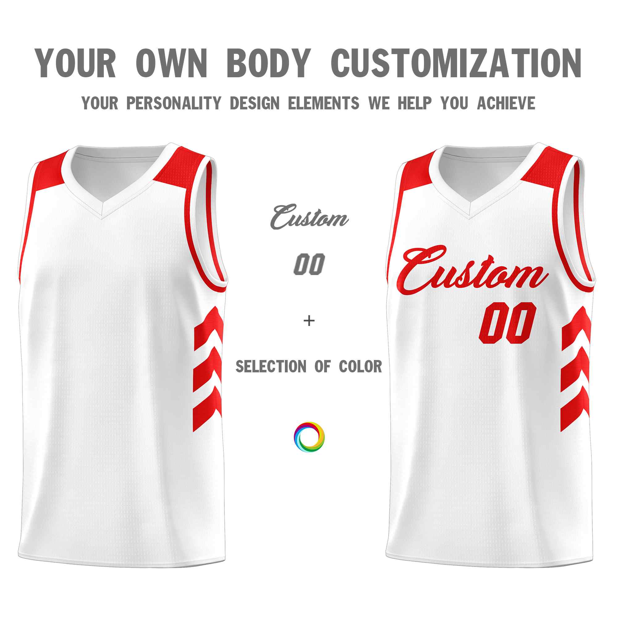 Maillot de basket-ball classique personnalisé blanc rouge