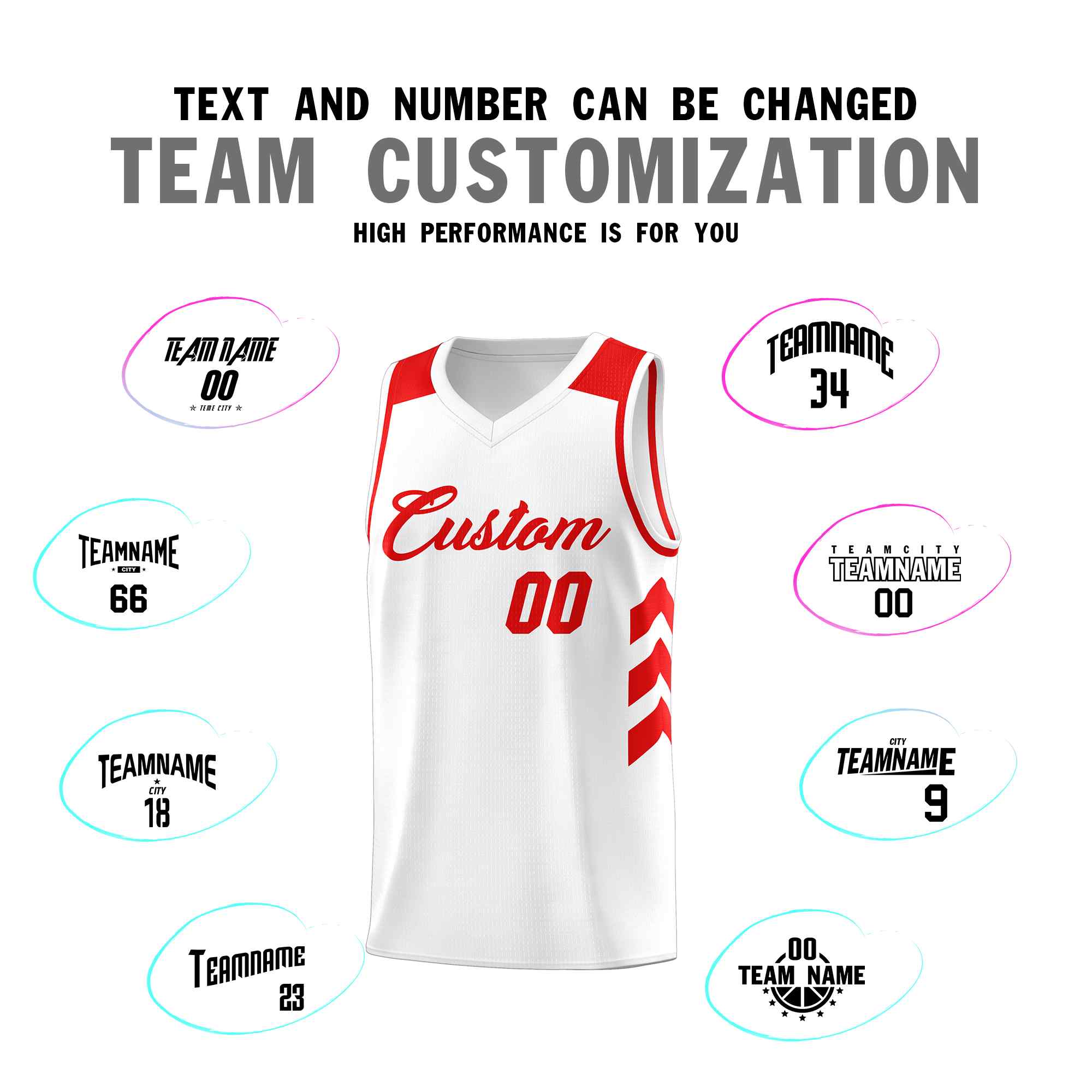 Maillot de basket-ball classique personnalisé blanc rouge