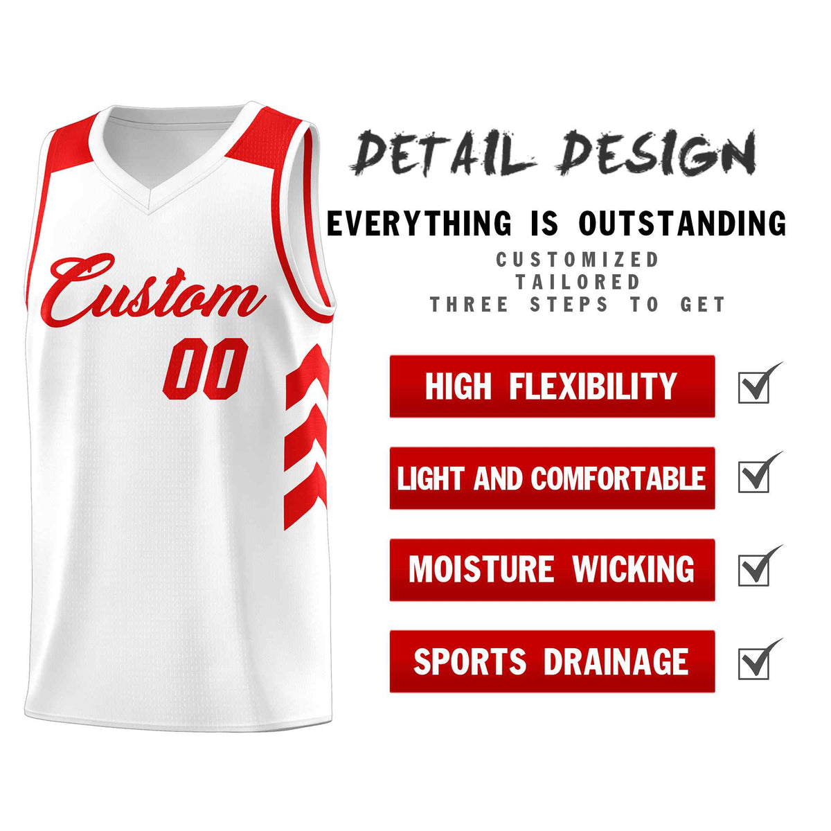 Custom White Red Classic Kits Sports Uniform Basketball Jersey