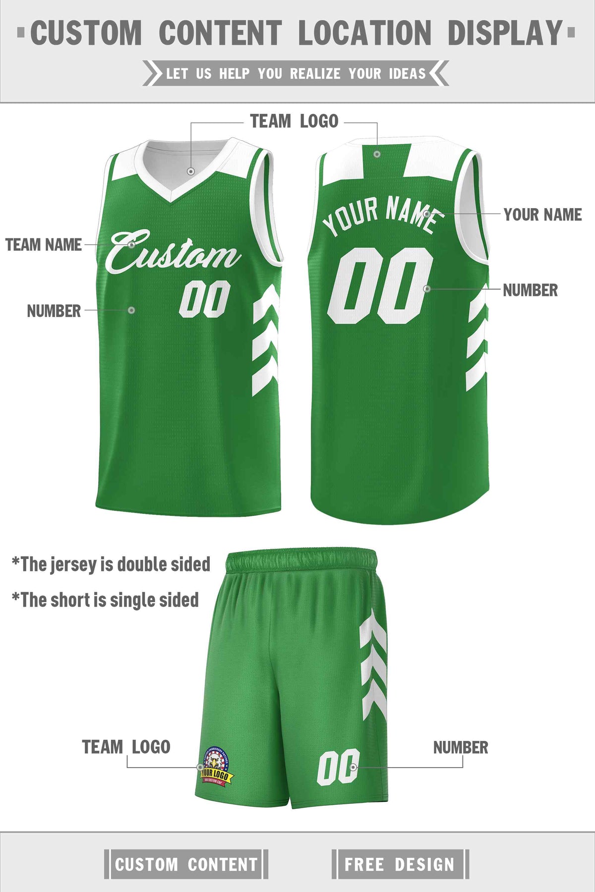 Custom Green White Classic Kits Sports Uniform Basketball Jersey