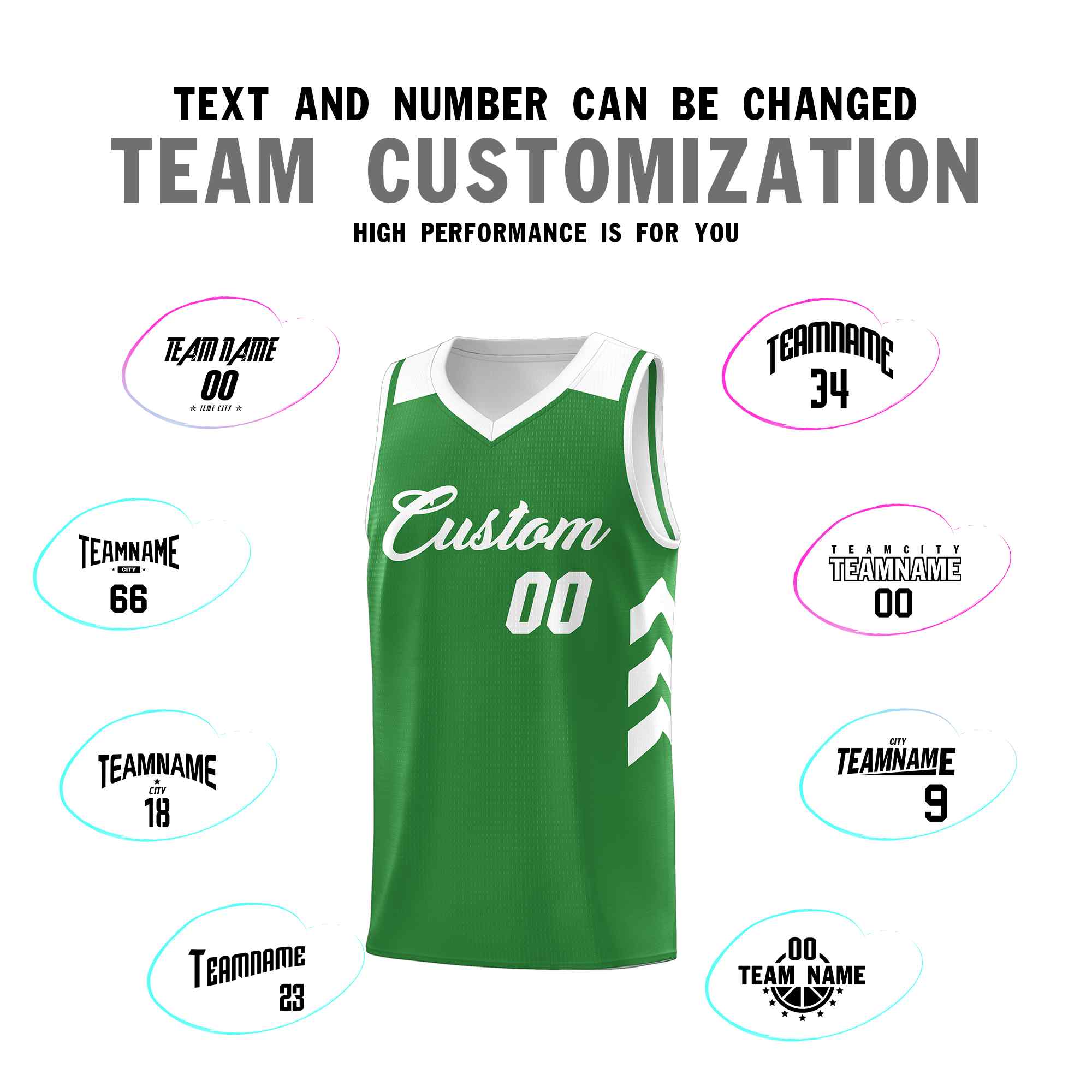 Maillot de basket-ball personnalisé vert et blanc classique