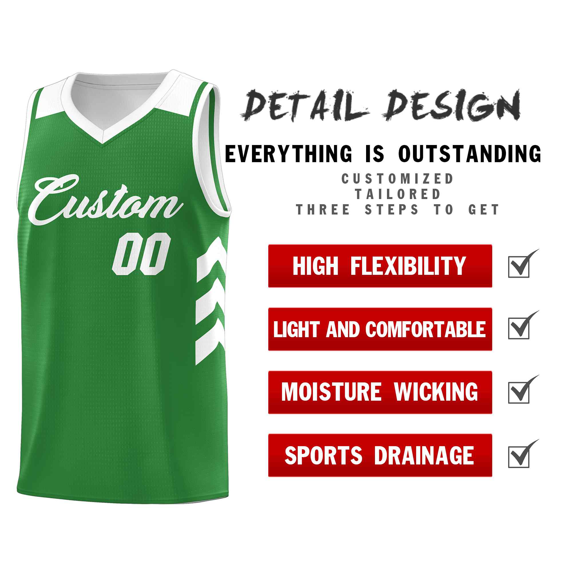 Maillot de basket-ball personnalisé vert et blanc classique